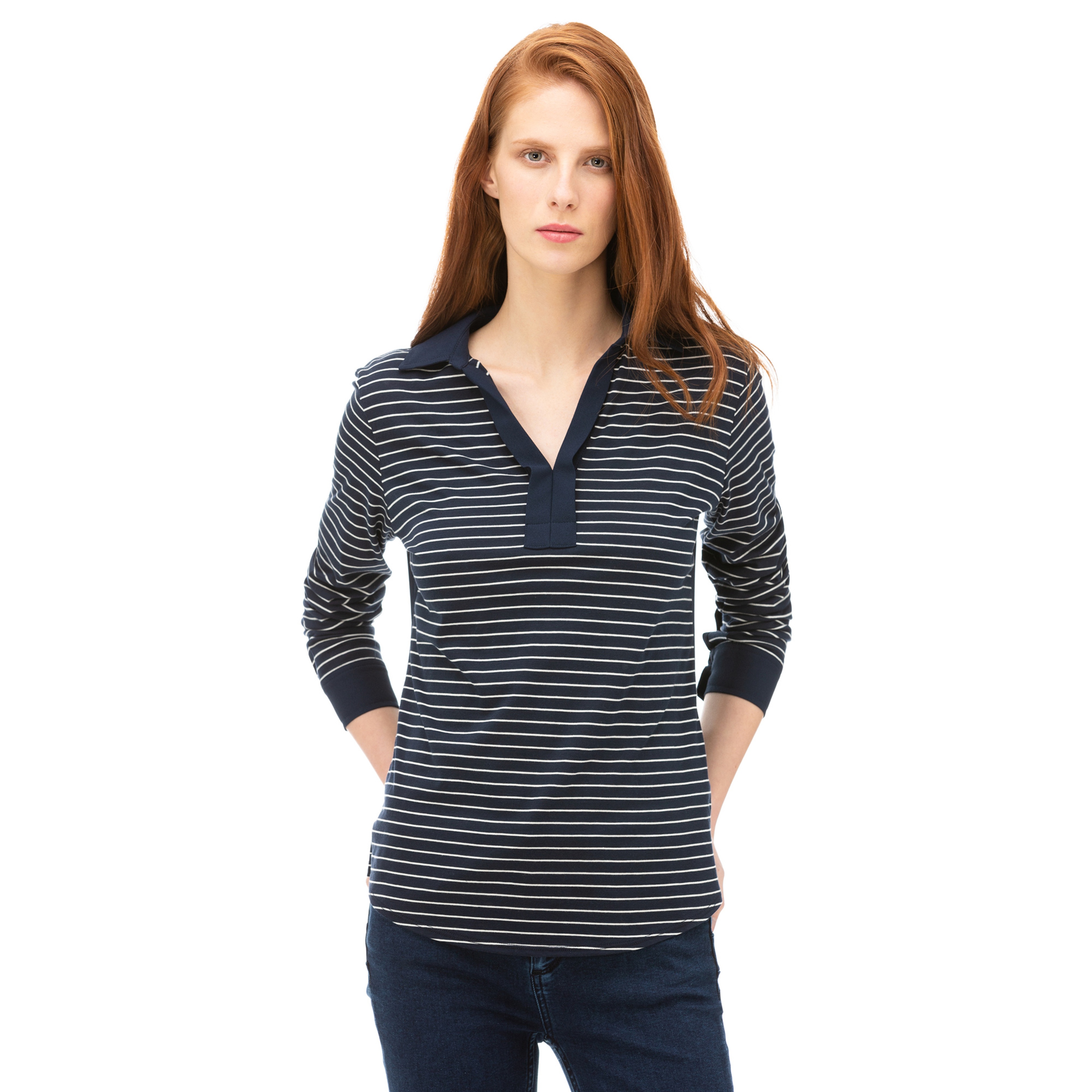 NAUTICA Kadın Lacivert Standart Fit Çizgili T-Shirt