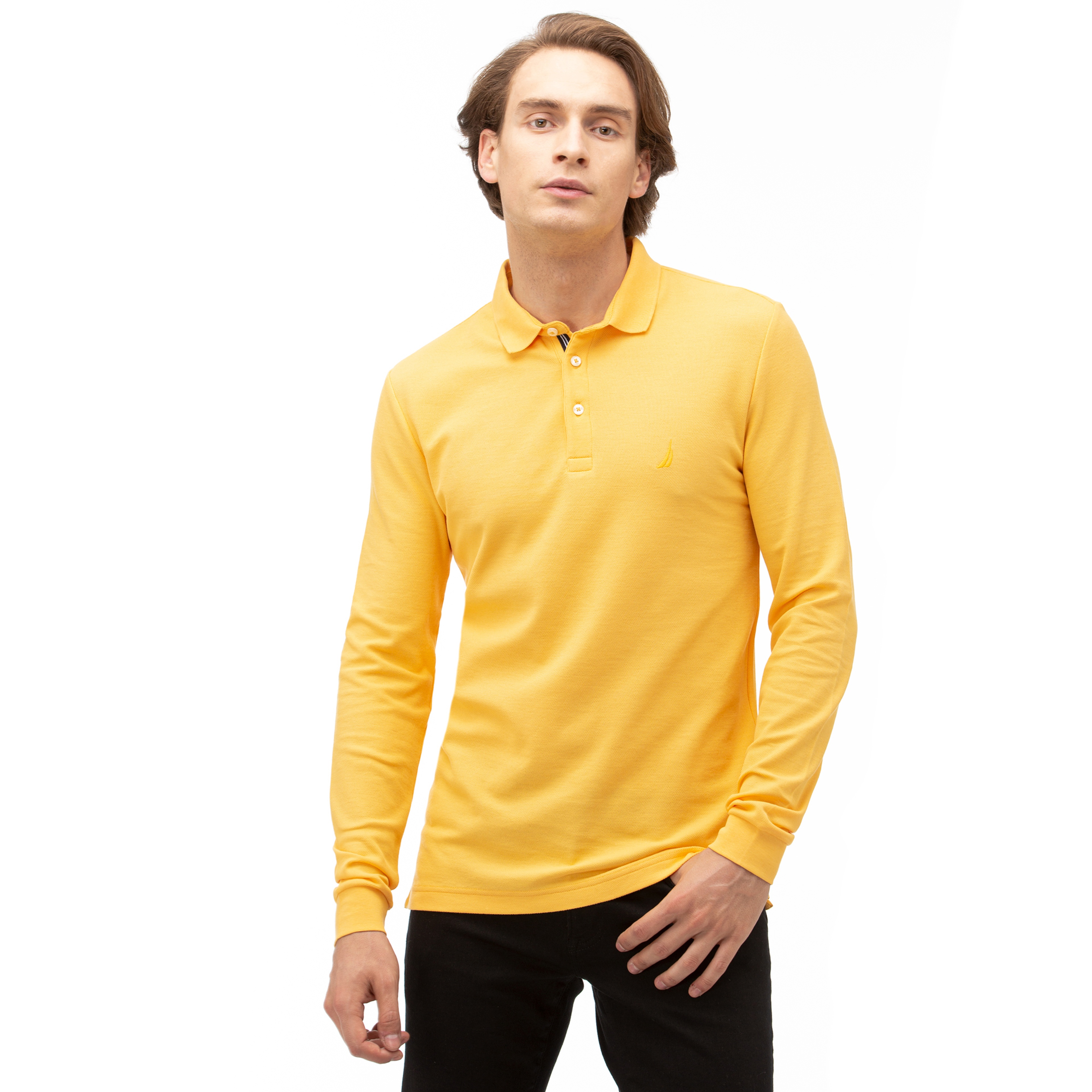 NAUTICA Erkek Sarı Slim Fit Uzun Kollu Polo