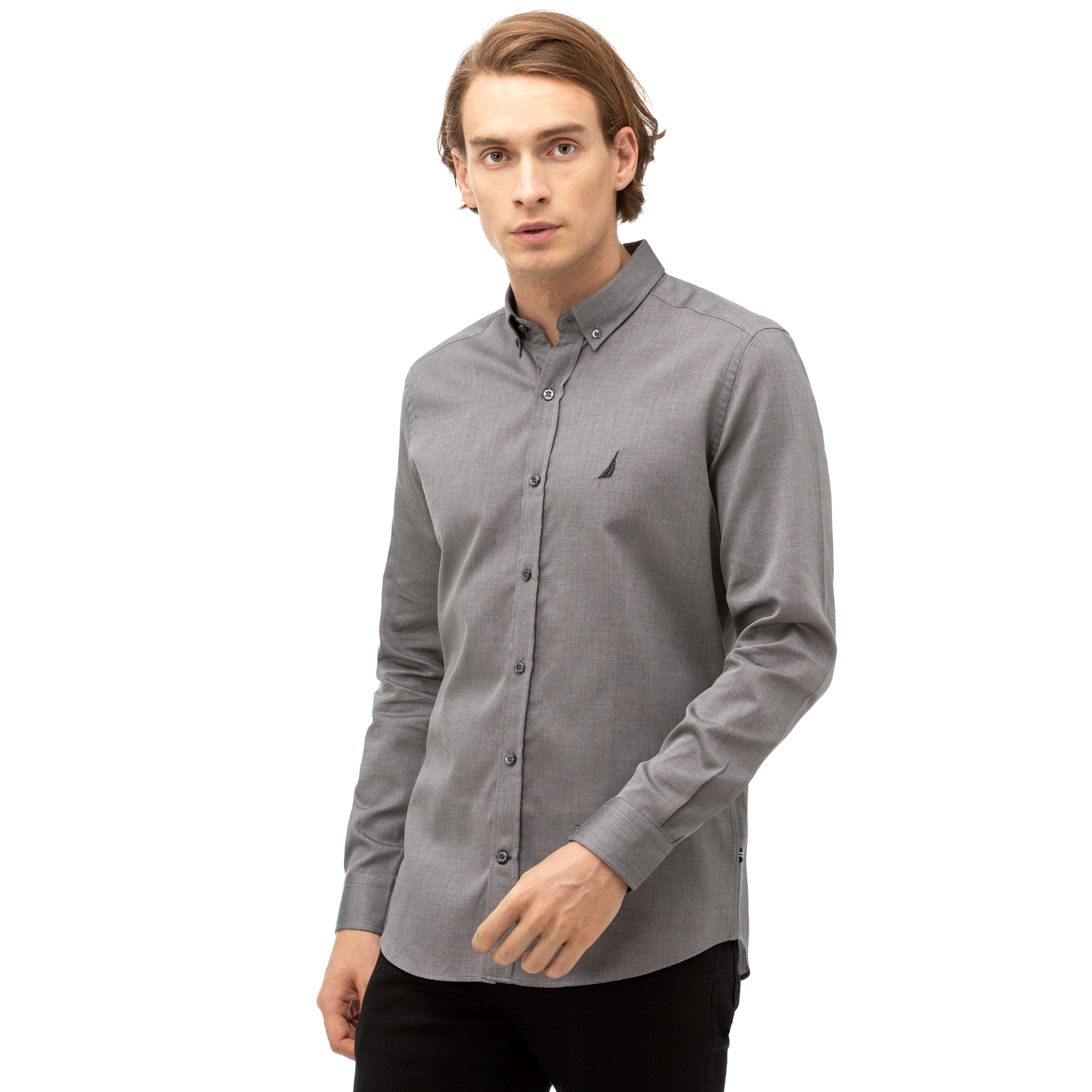 NAUTICA Erkek Gri Slim Fit Gömlek