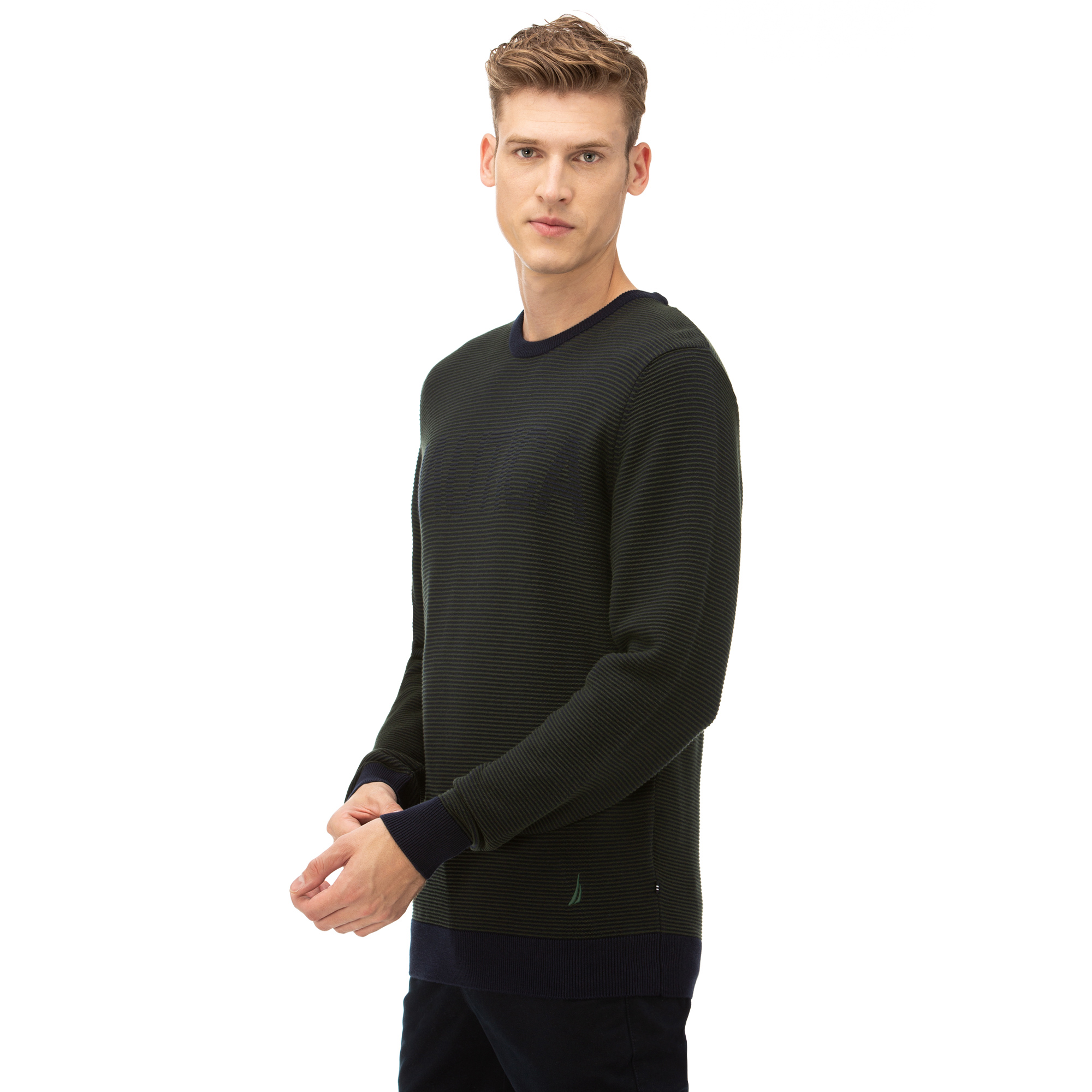 NAUTICA Erkek Yeşil Çizgili Triko