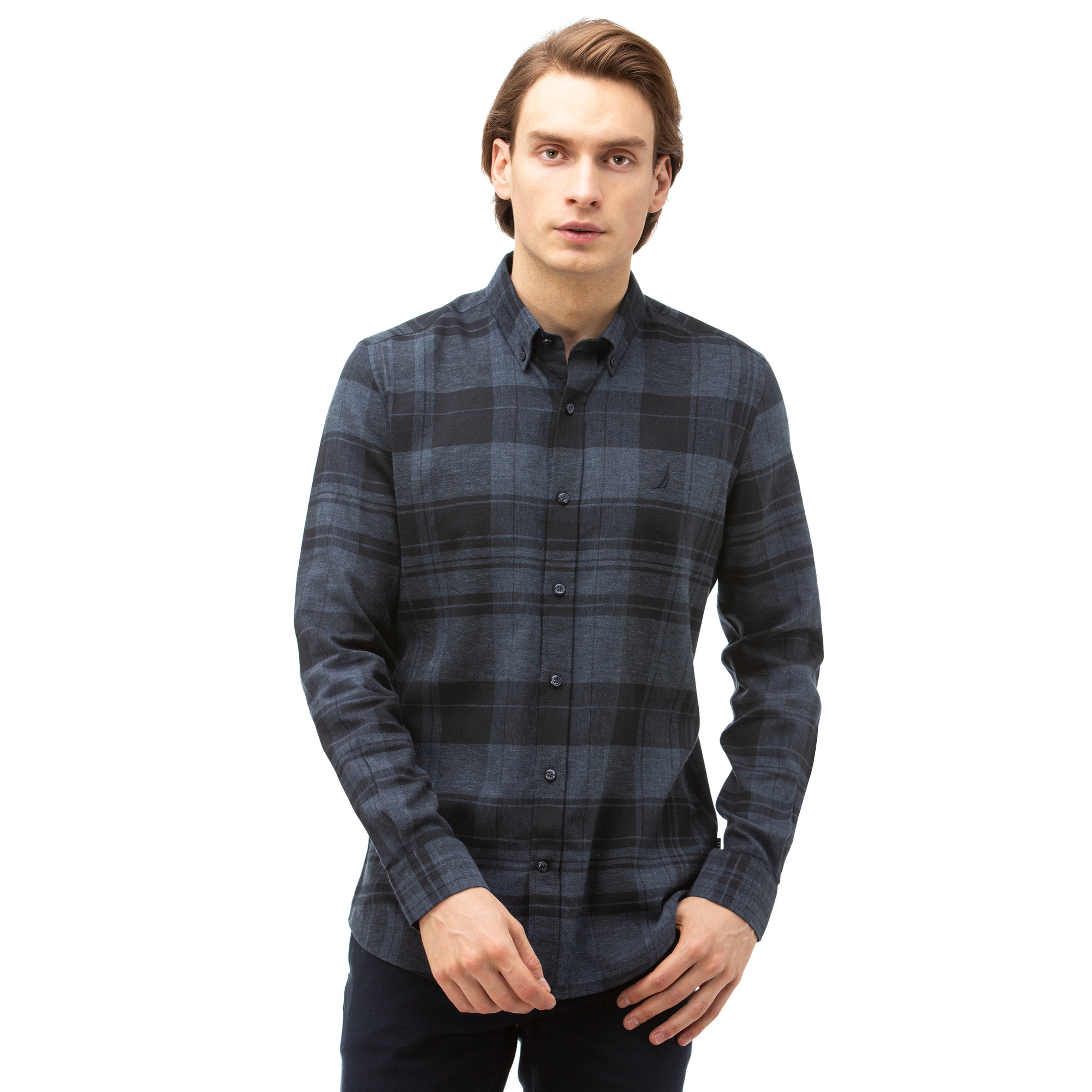 NAUTICA Erkek Lacivert Slim Fit Kareli Gömlek