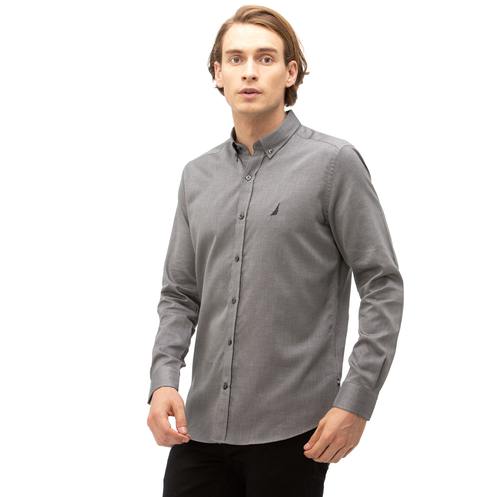 NAUTICA Erkek Gri Slim Fit Gömlek