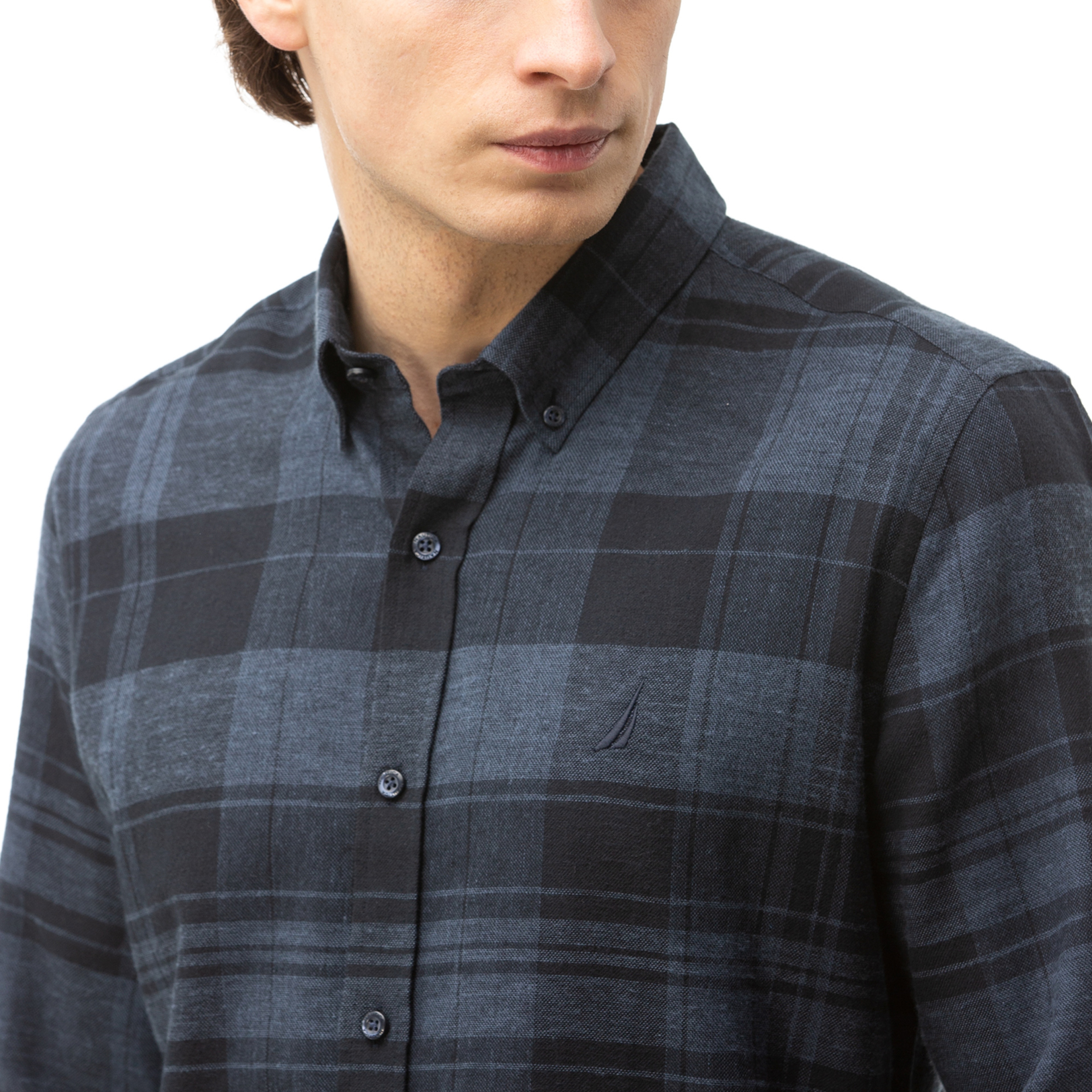 NAUTICA Erkek Lacivert Slim Fit Kareli Gömlek