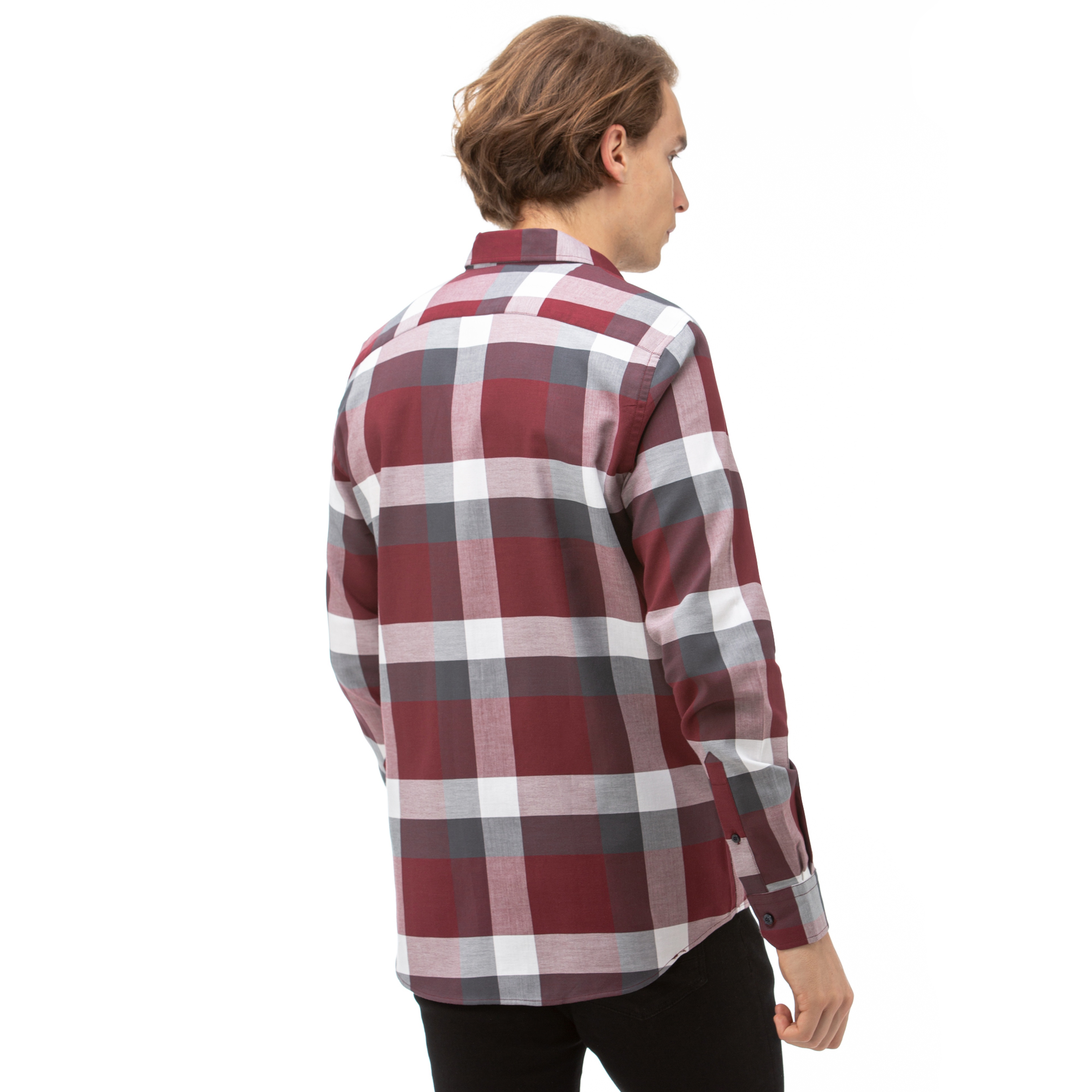 NAUTICA Erkek Bordo Slim Fit Kareli Gömlek