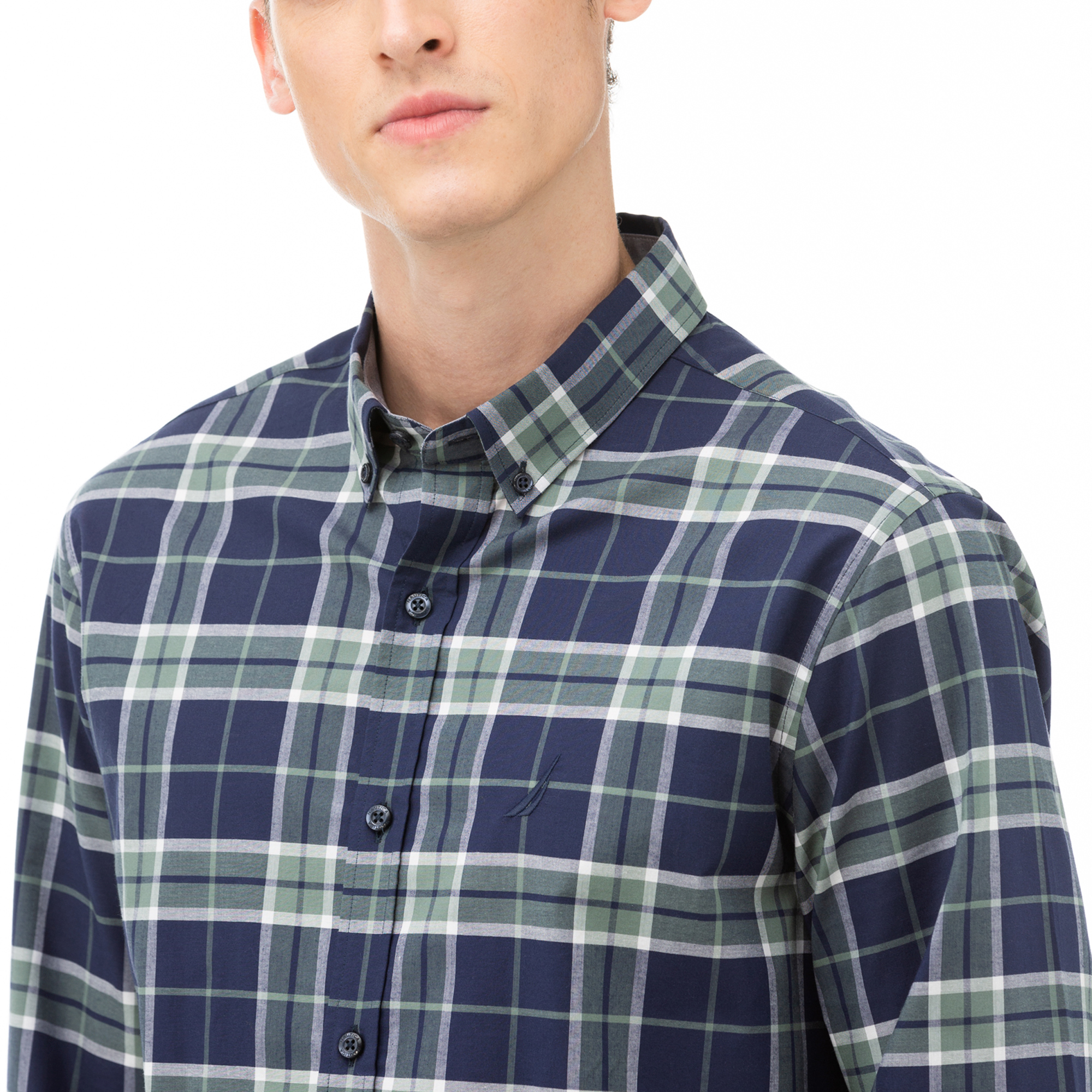 NAUTICA Erkek Yeşil Slim Fit Kareli Gömlek
