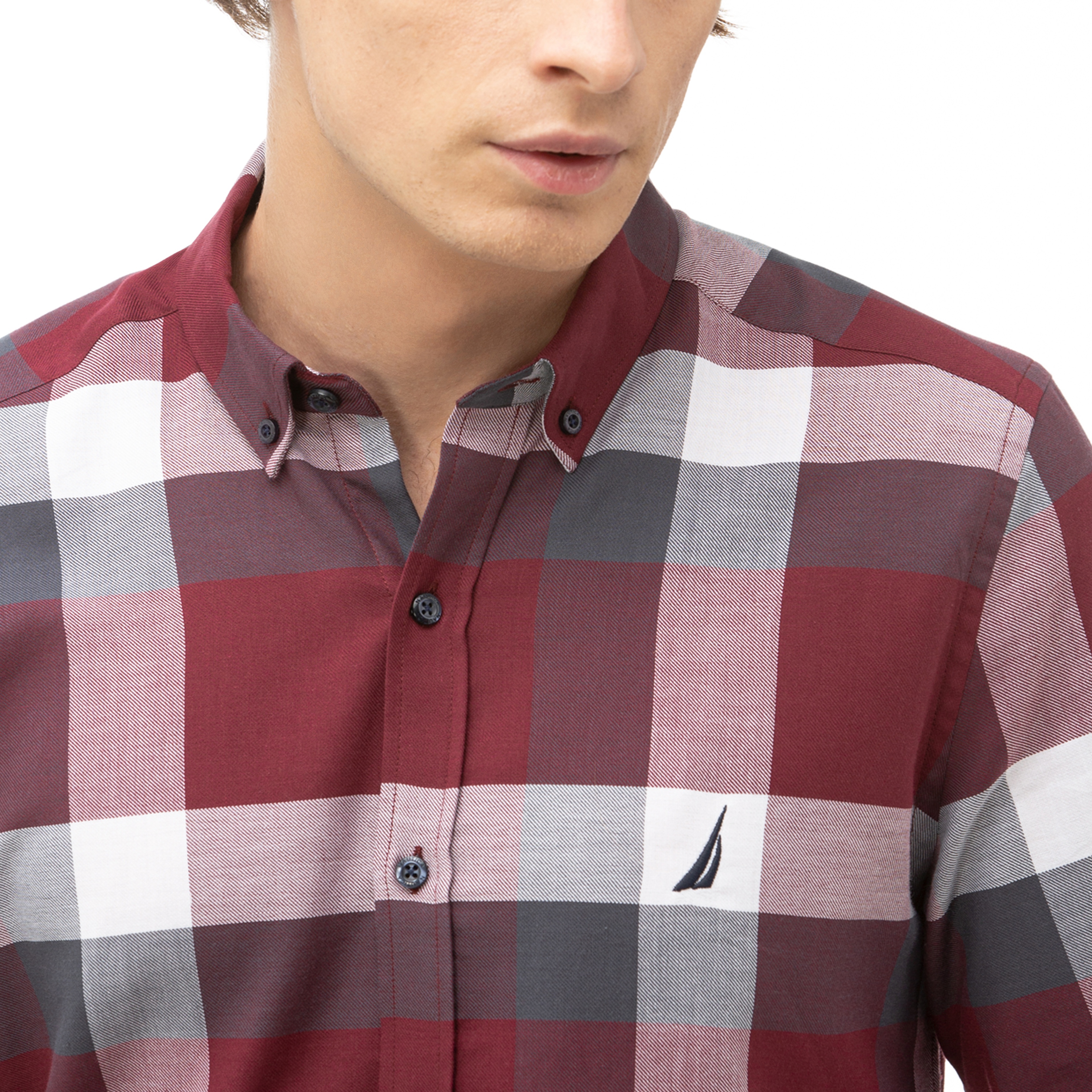 NAUTICA Erkek Bordo Slim Fit Kareli Gömlek
