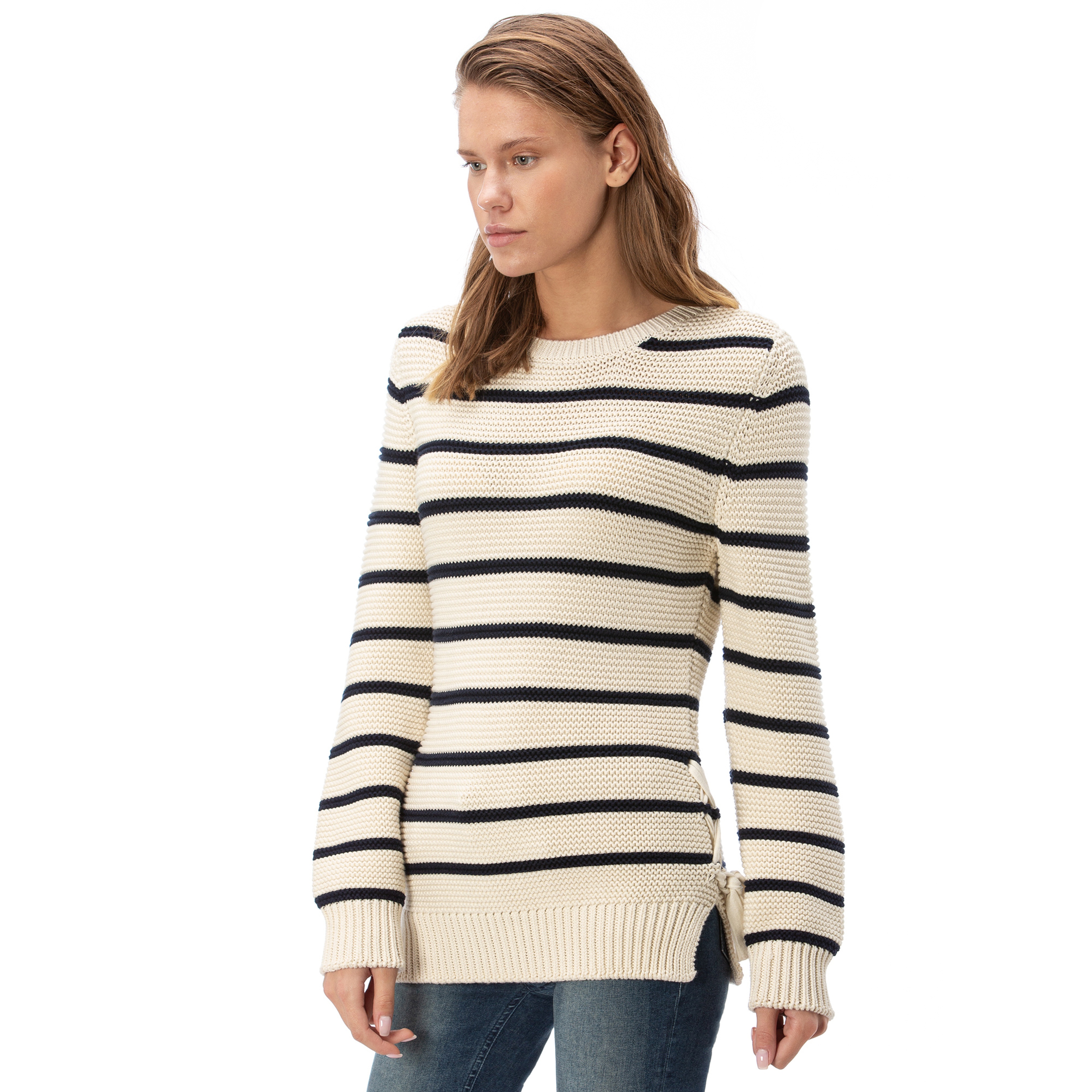 NAUTICA Kadın Krem Çizgili Triko