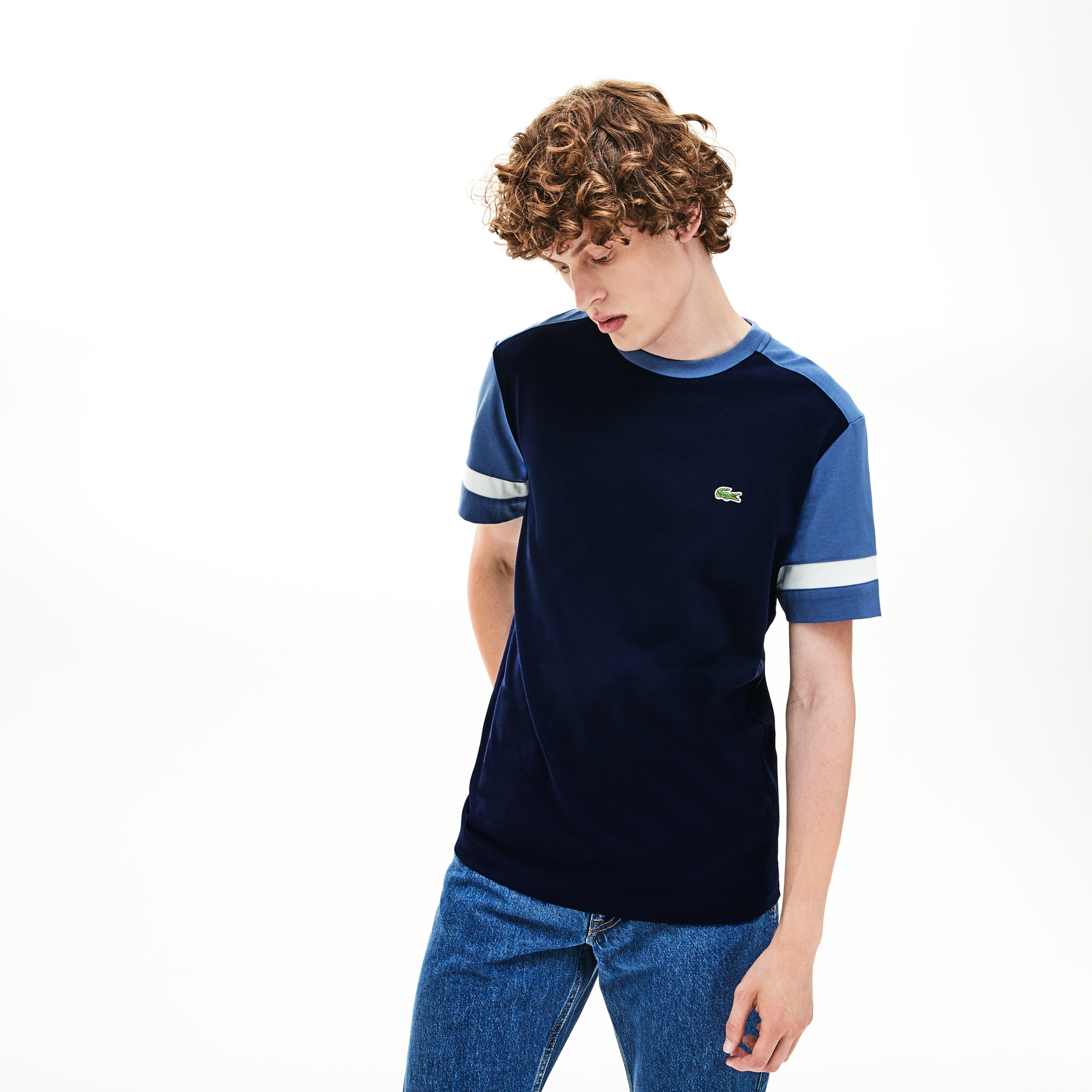 Lacoste Erkek Blok Desenli Lacivert T-Shirt