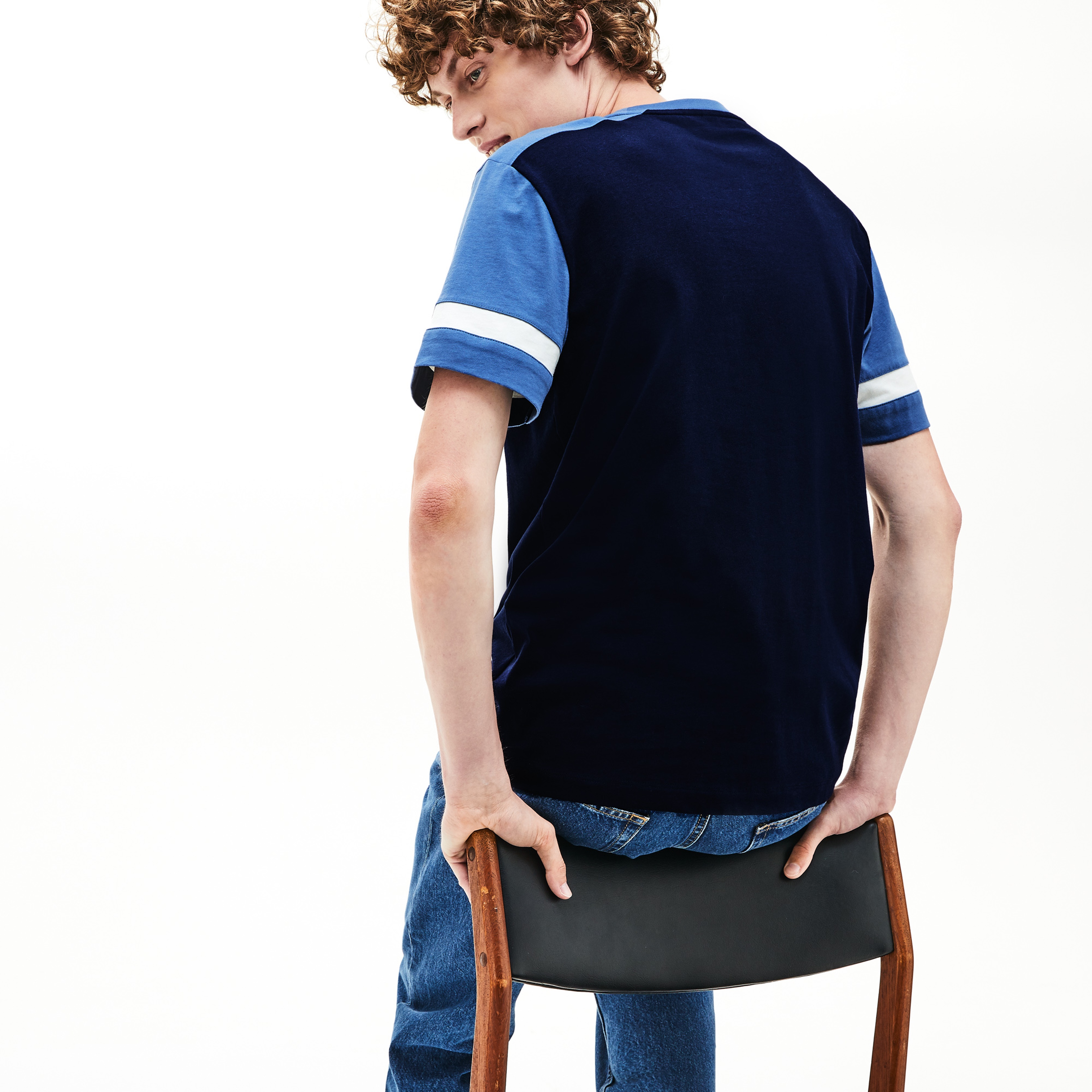 Lacoste Erkek Blok Desenli Lacivert T-Shirt