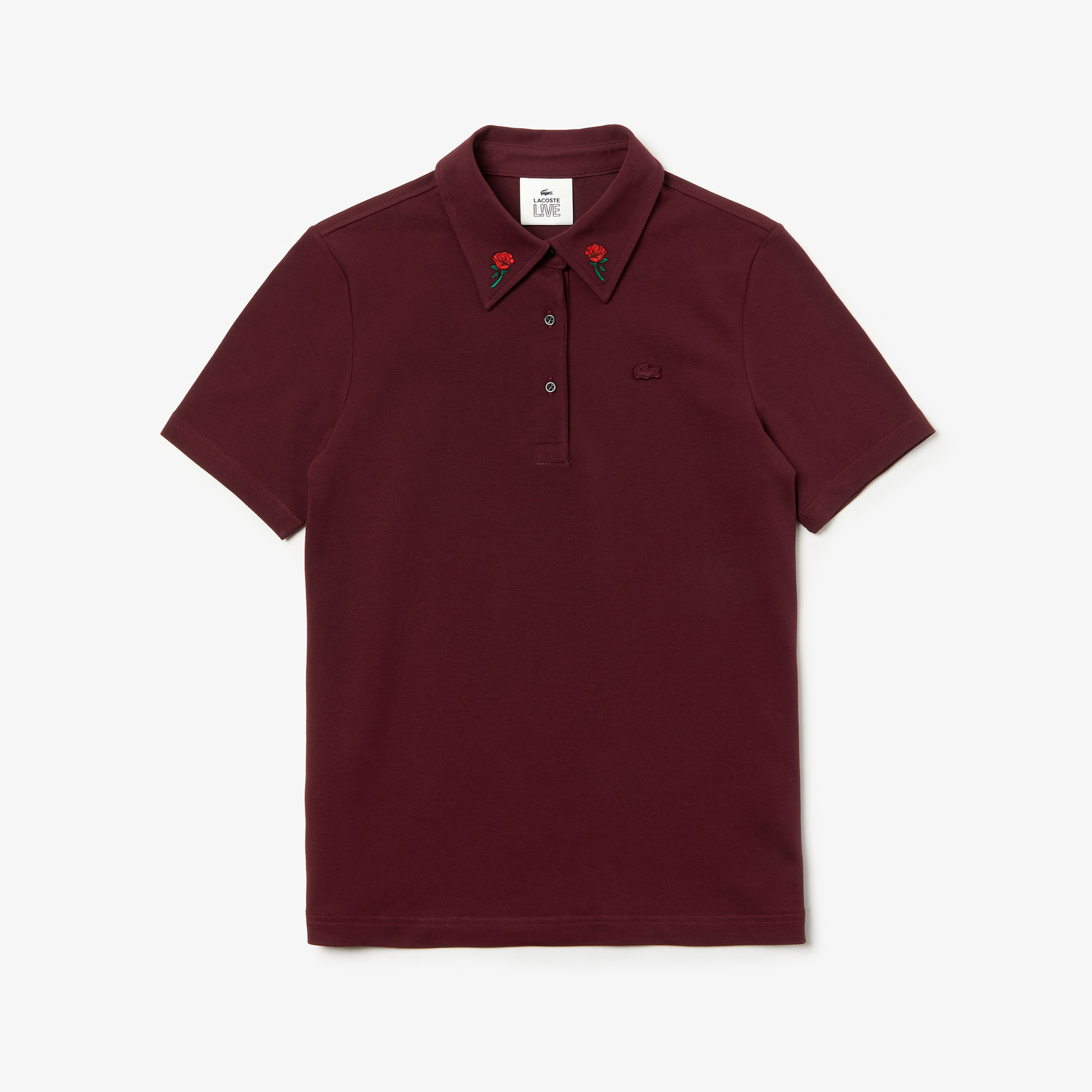 Lacoste L!VE Kadın Slim Fit Nakış Detaylı Bordo Polo