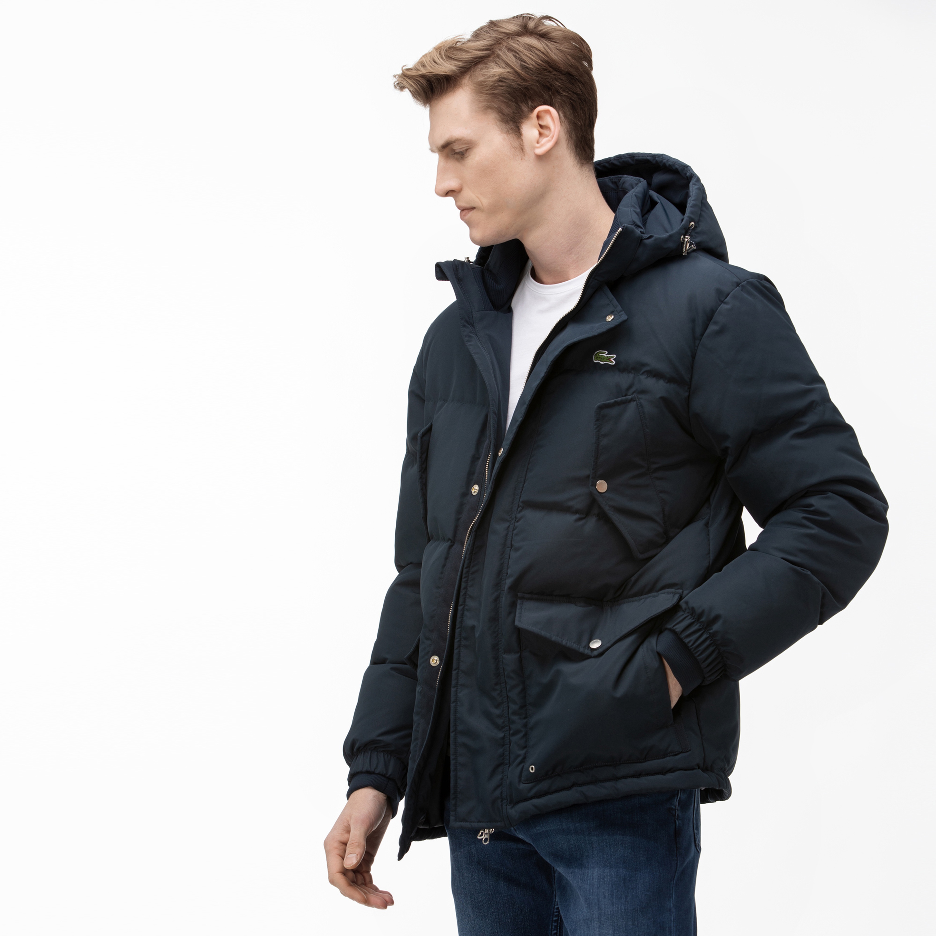 Lacoste Erkek Lacivert Çıkarılabilir Kapüşonlu Suya Dayanıklı Kapitone Mont