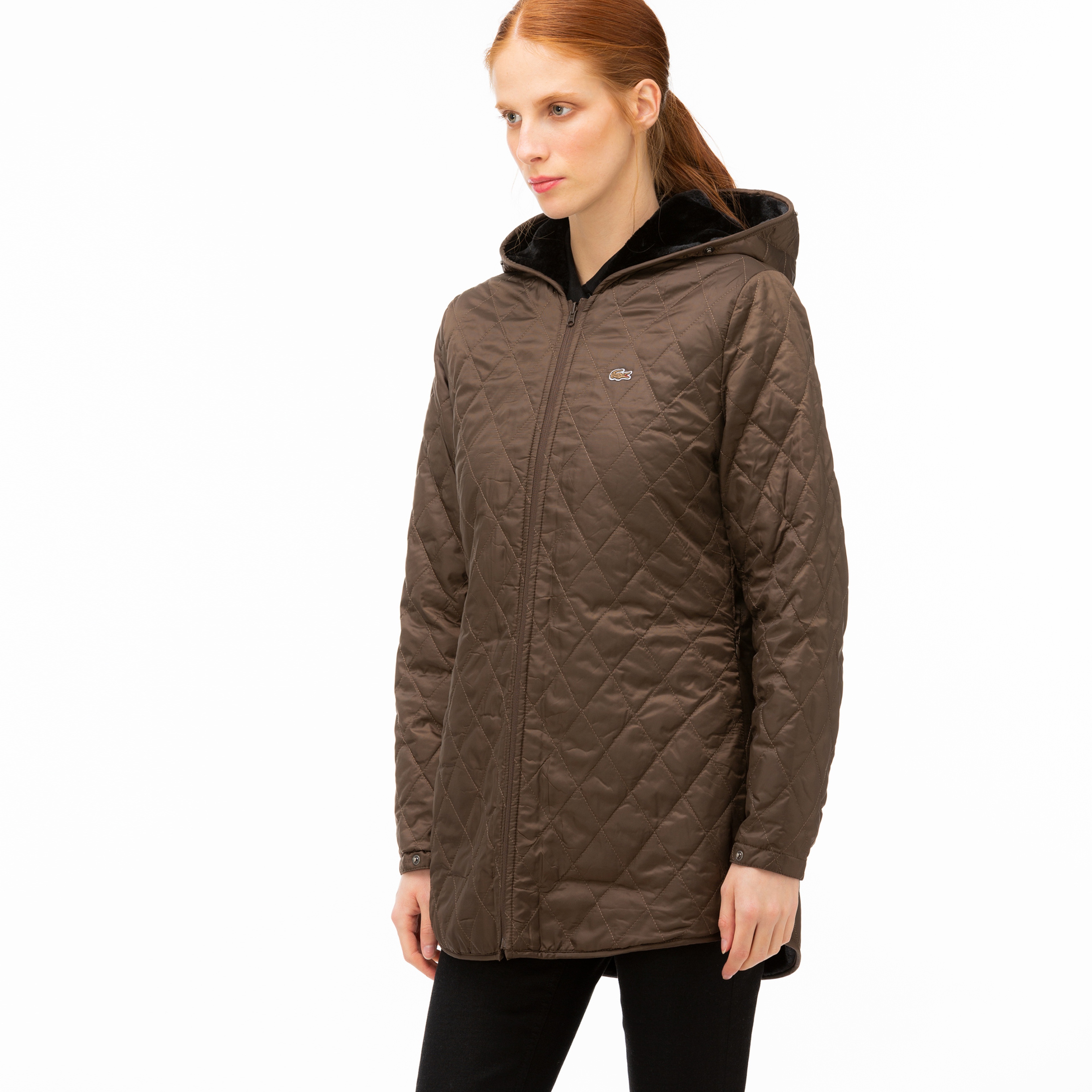 Lacoste Kadın Çift Kullanımlı Kürk Detaylı Kahverengi Mont