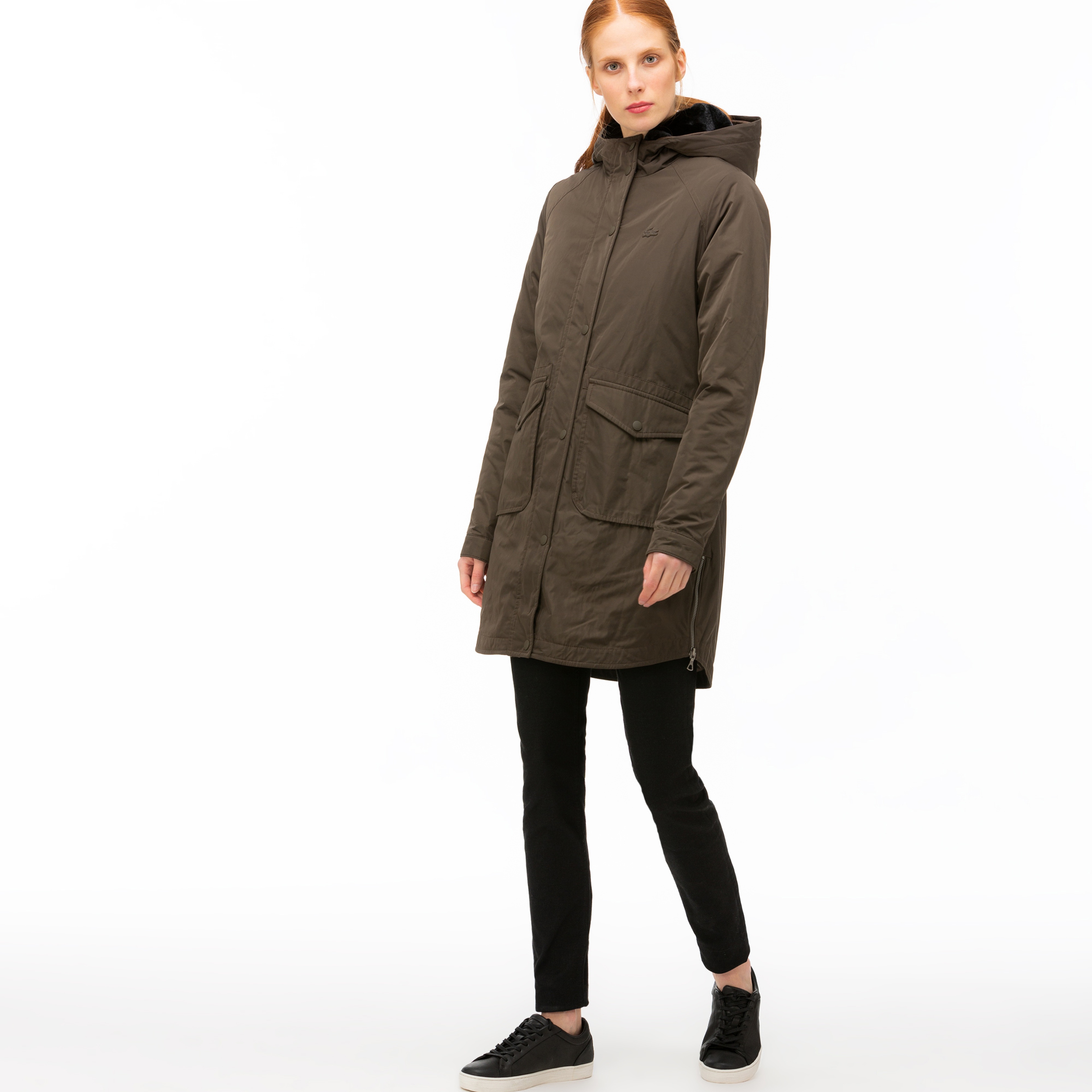 Lacoste Kadın Çift Kullanımlı Kürk Detaylı Kahverengi Mont