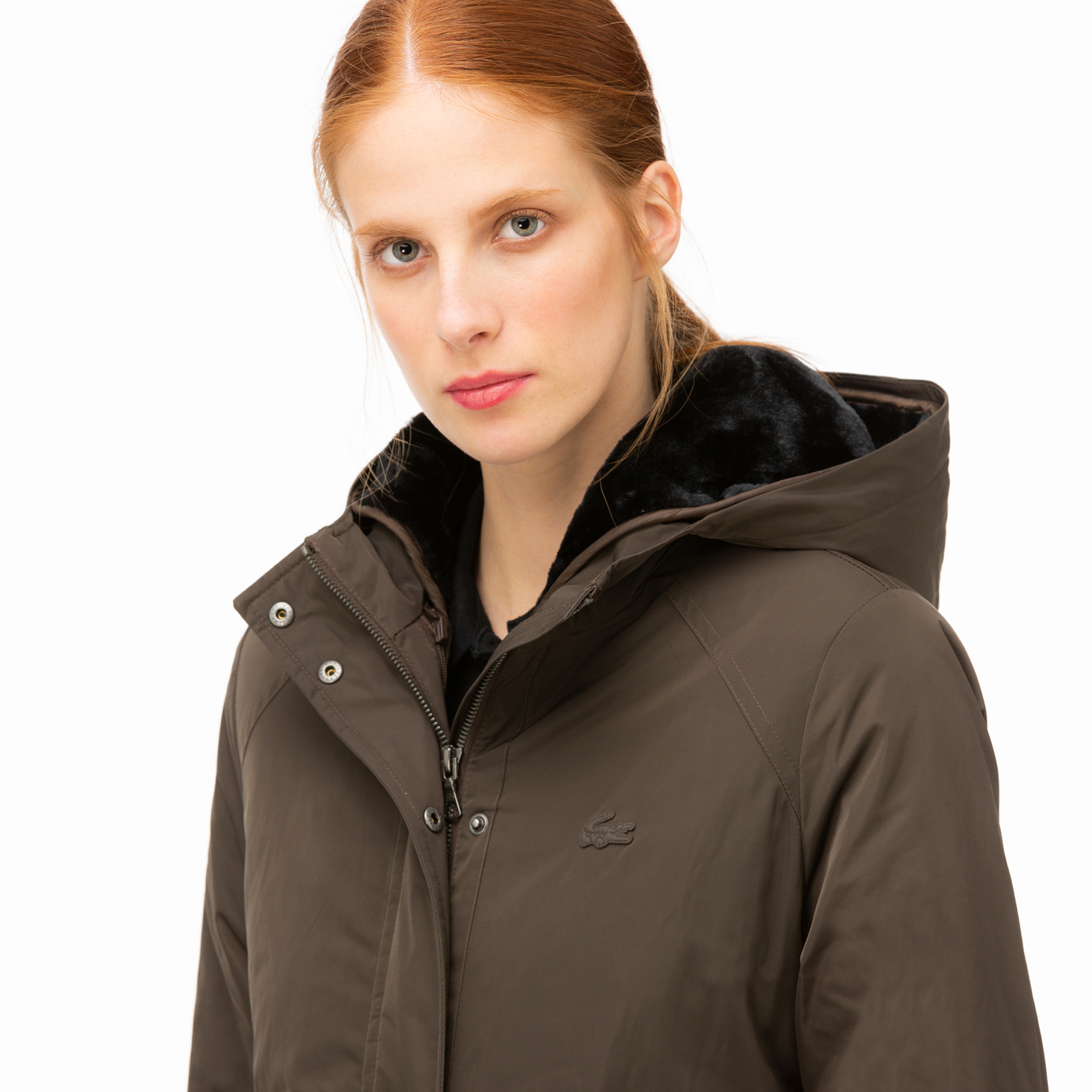 Lacoste Kadın Çift Kullanımlı Kürk Detaylı Kahverengi Mont