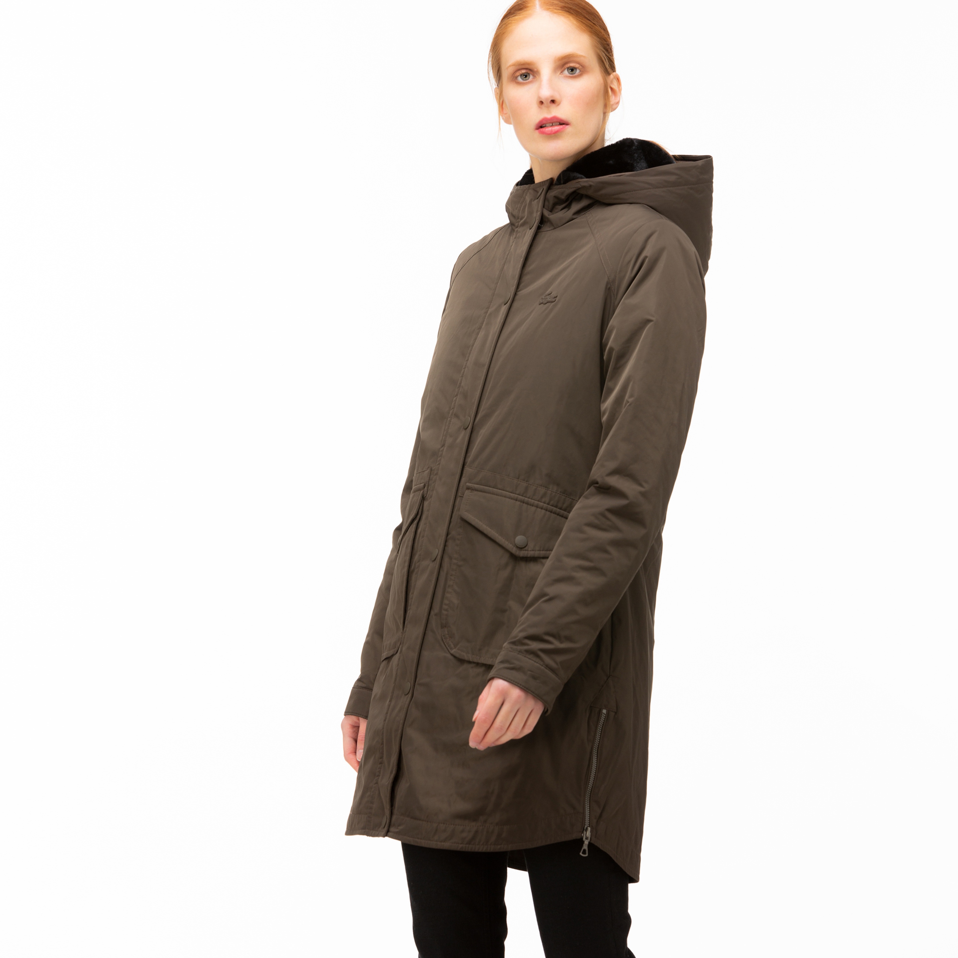 Lacoste Kadın Çift Kullanımlı Kürk Detaylı Kahverengi Mont