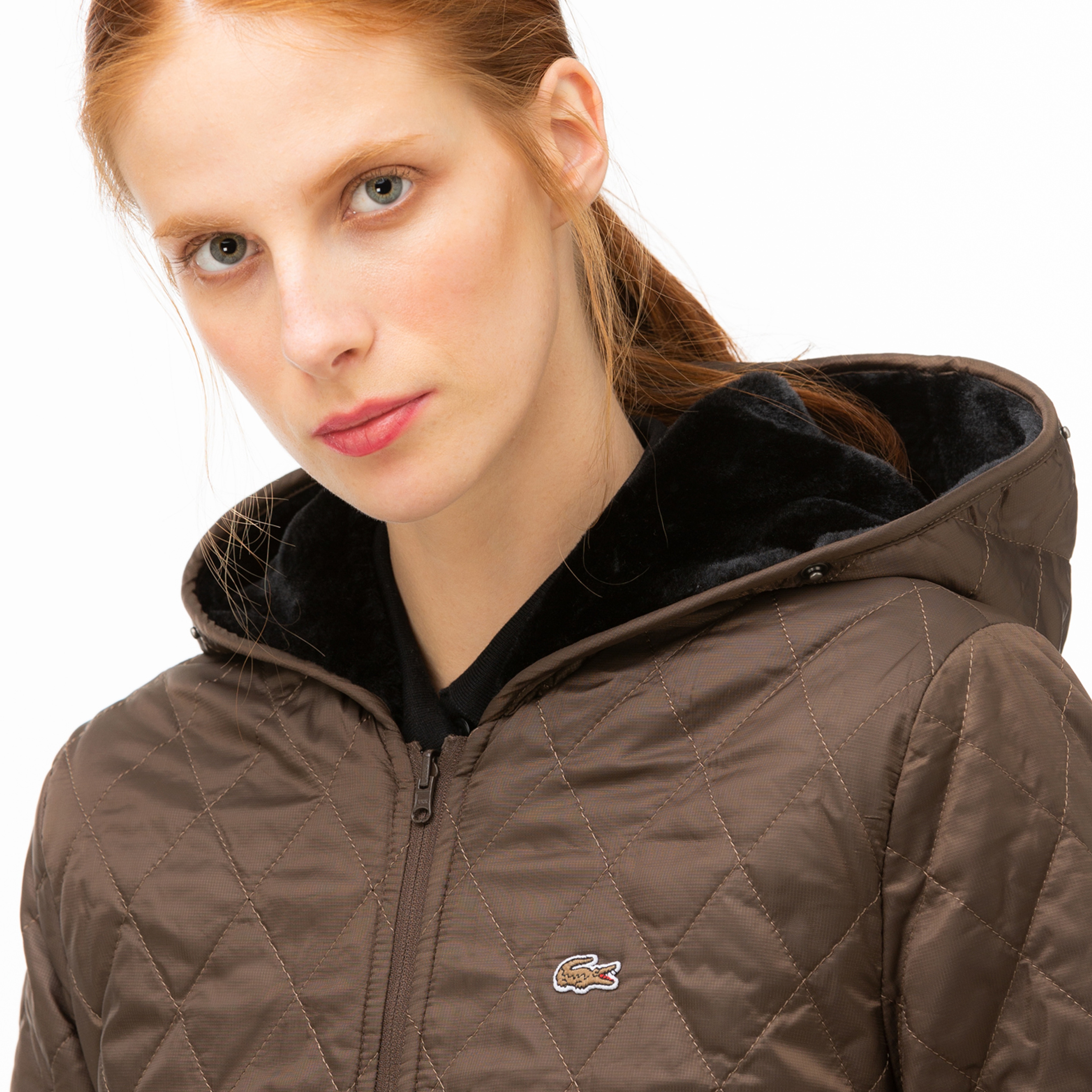 Lacoste Kadın Çift Kullanımlı Kürk Detaylı Kahverengi Mont