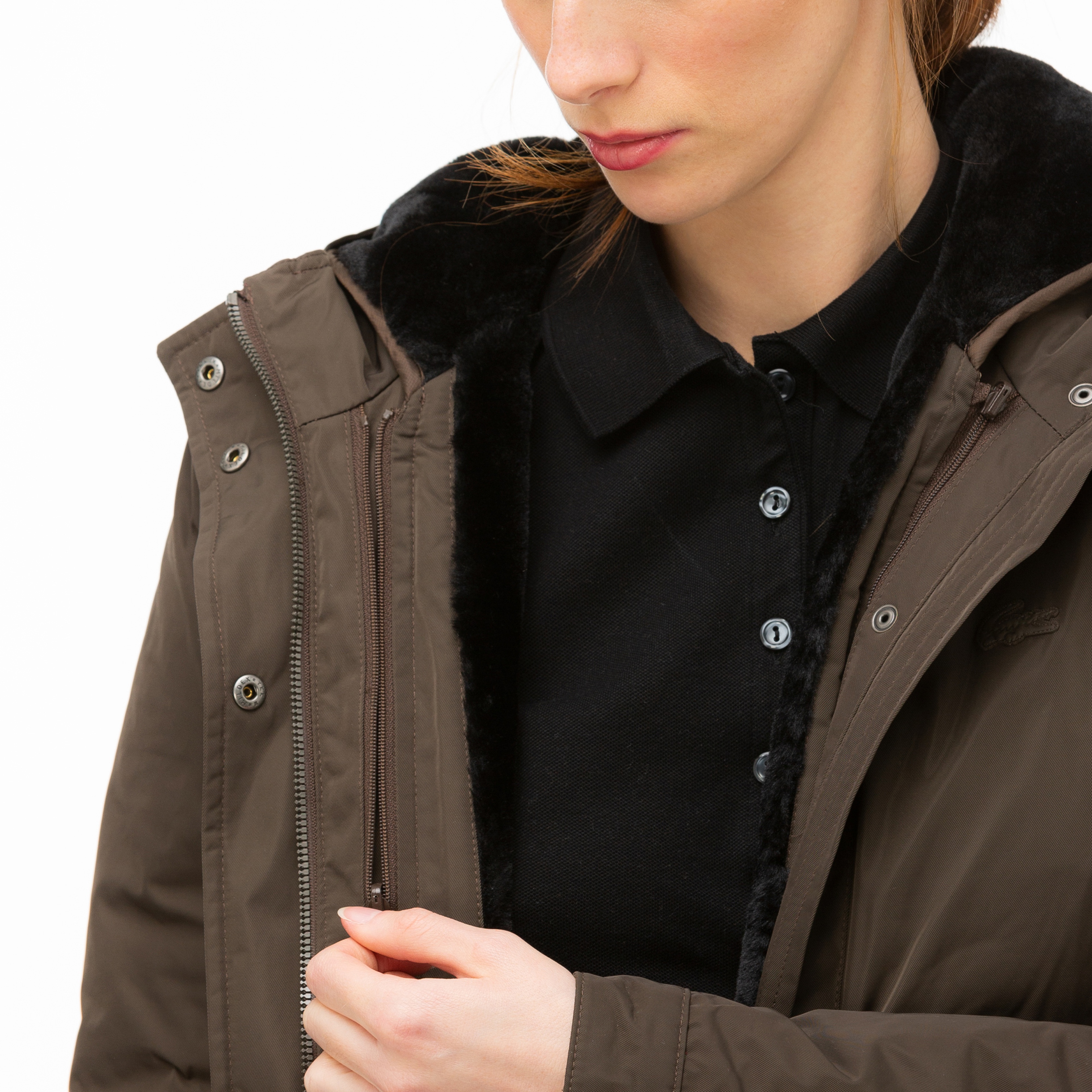 Lacoste Kadın Çift Kullanımlı Kürk Detaylı Kahverengi Mont