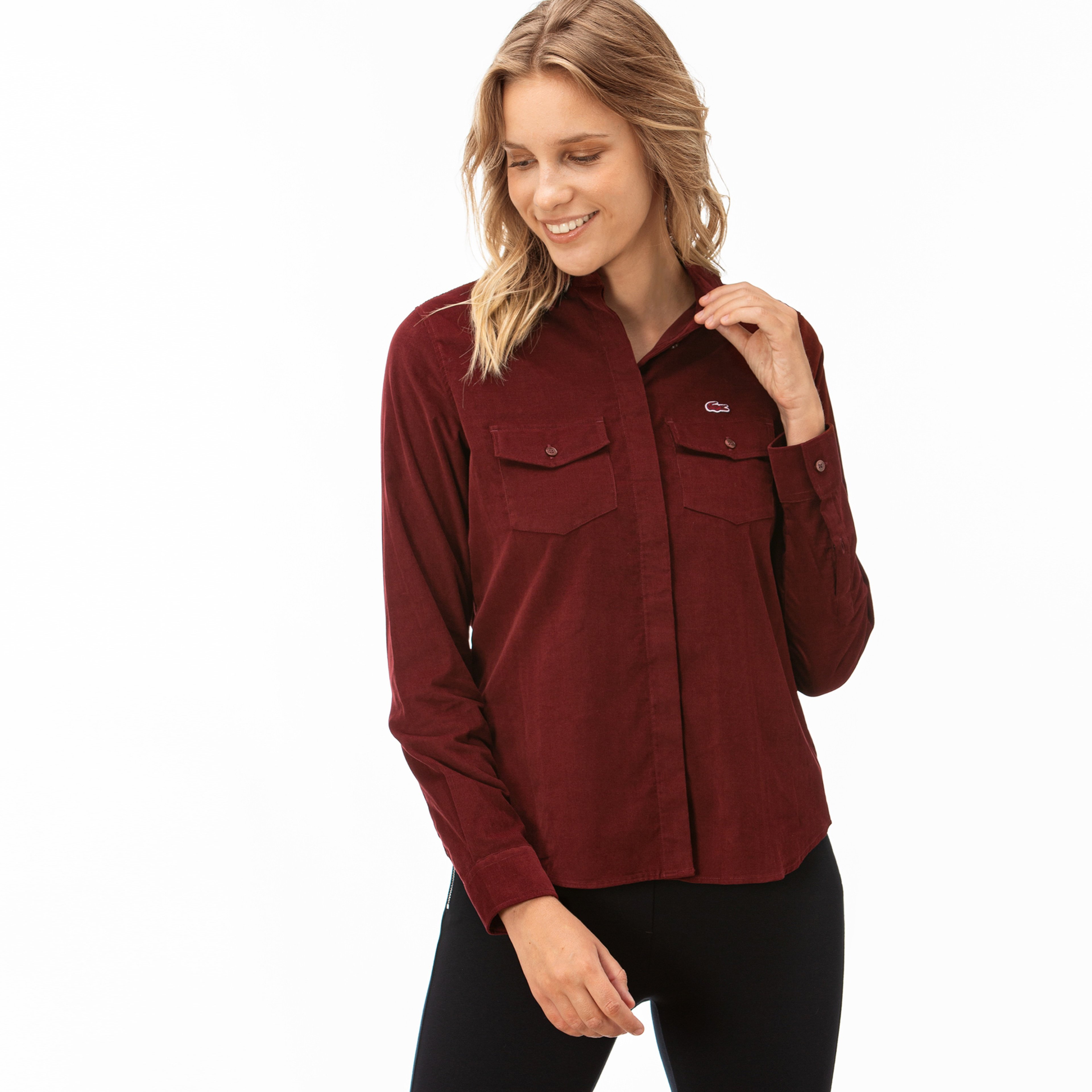 Lacoste Kadın Bordo Kadife Gömlek