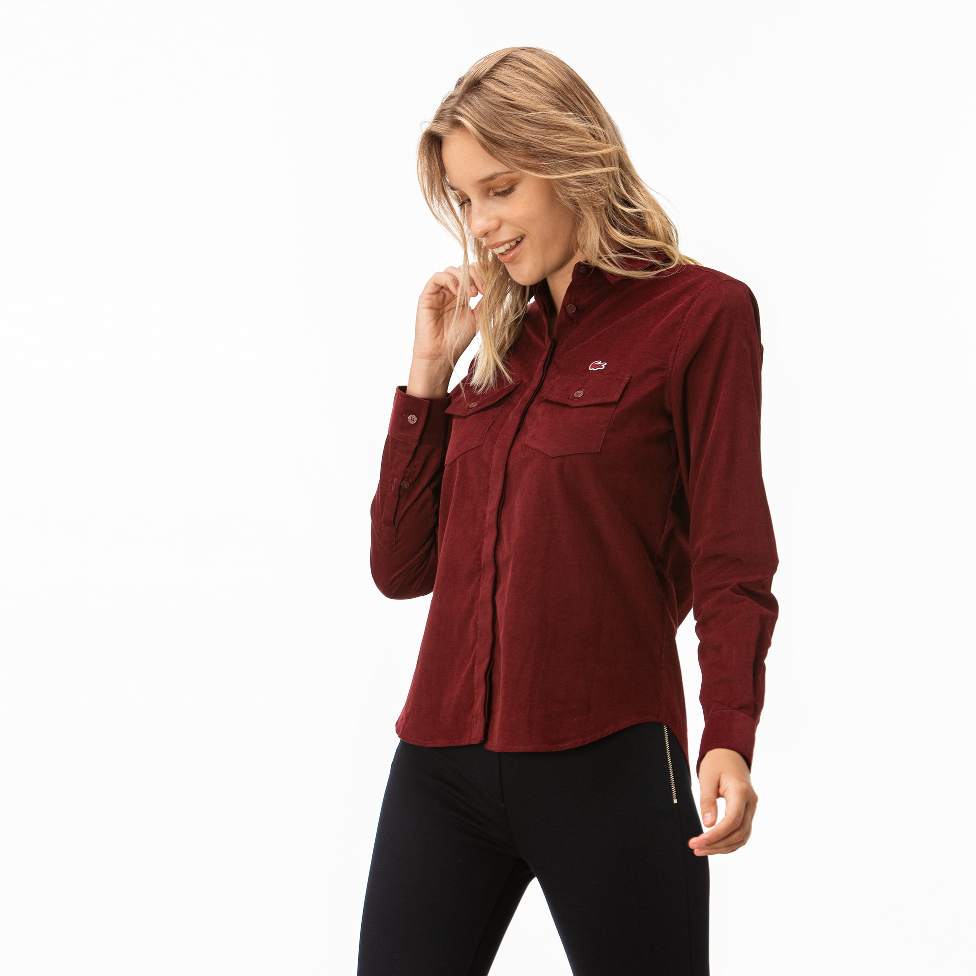 Lacoste Kadın Bordo Kadife Gömlek