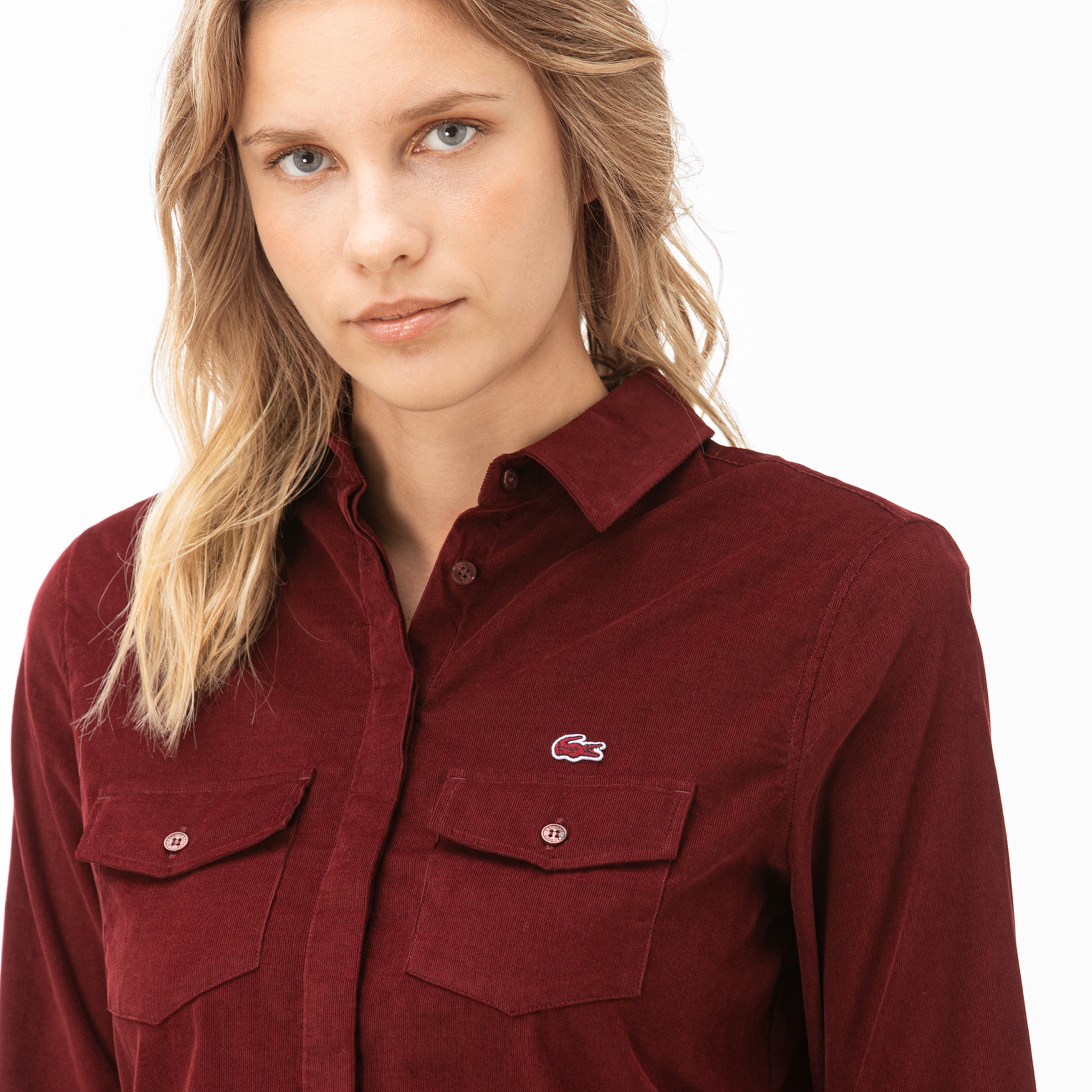 Lacoste Kadın Bordo Kadife Gömlek