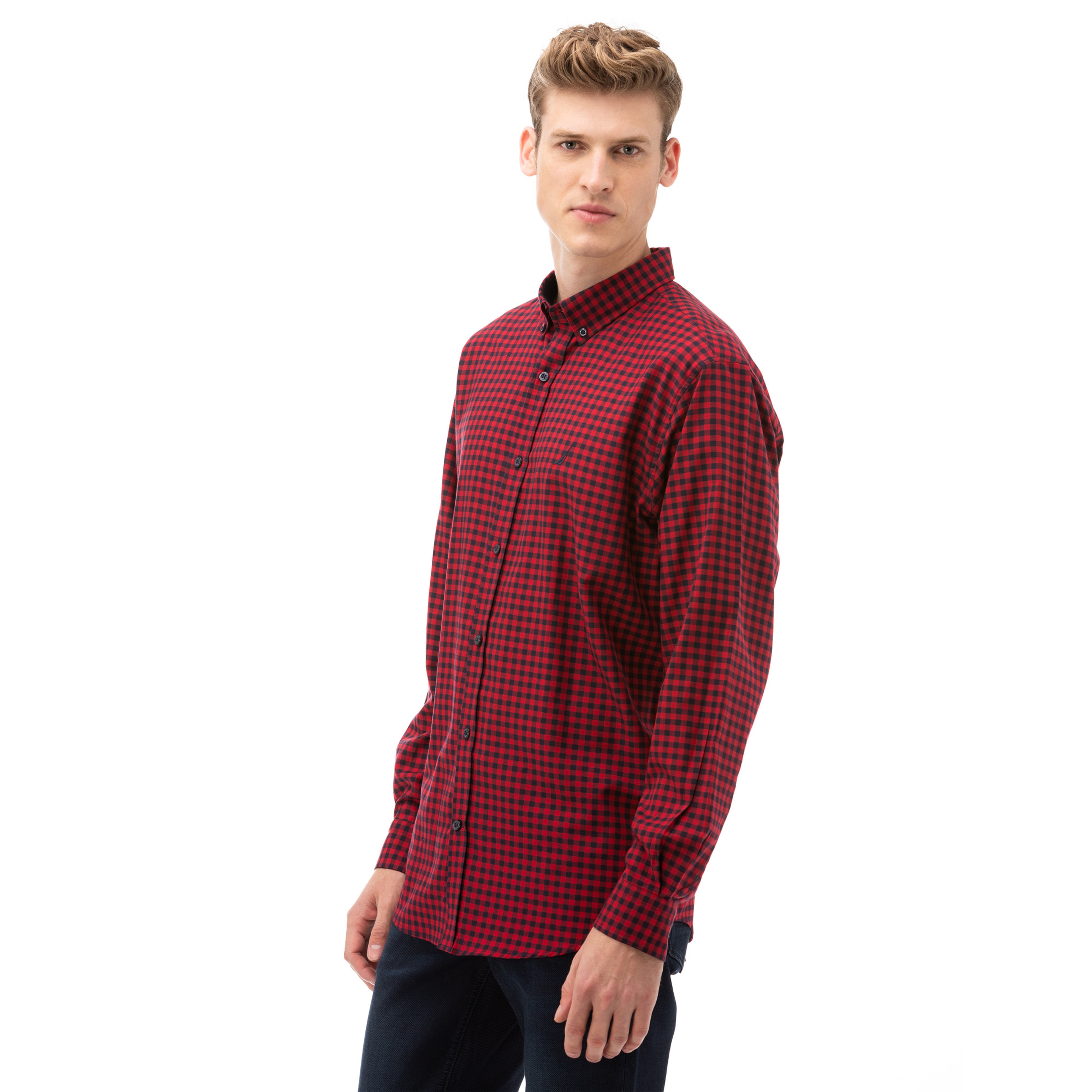 NAUTICA Erkek Kırmızı Classic Fit Kareli Gömlek
