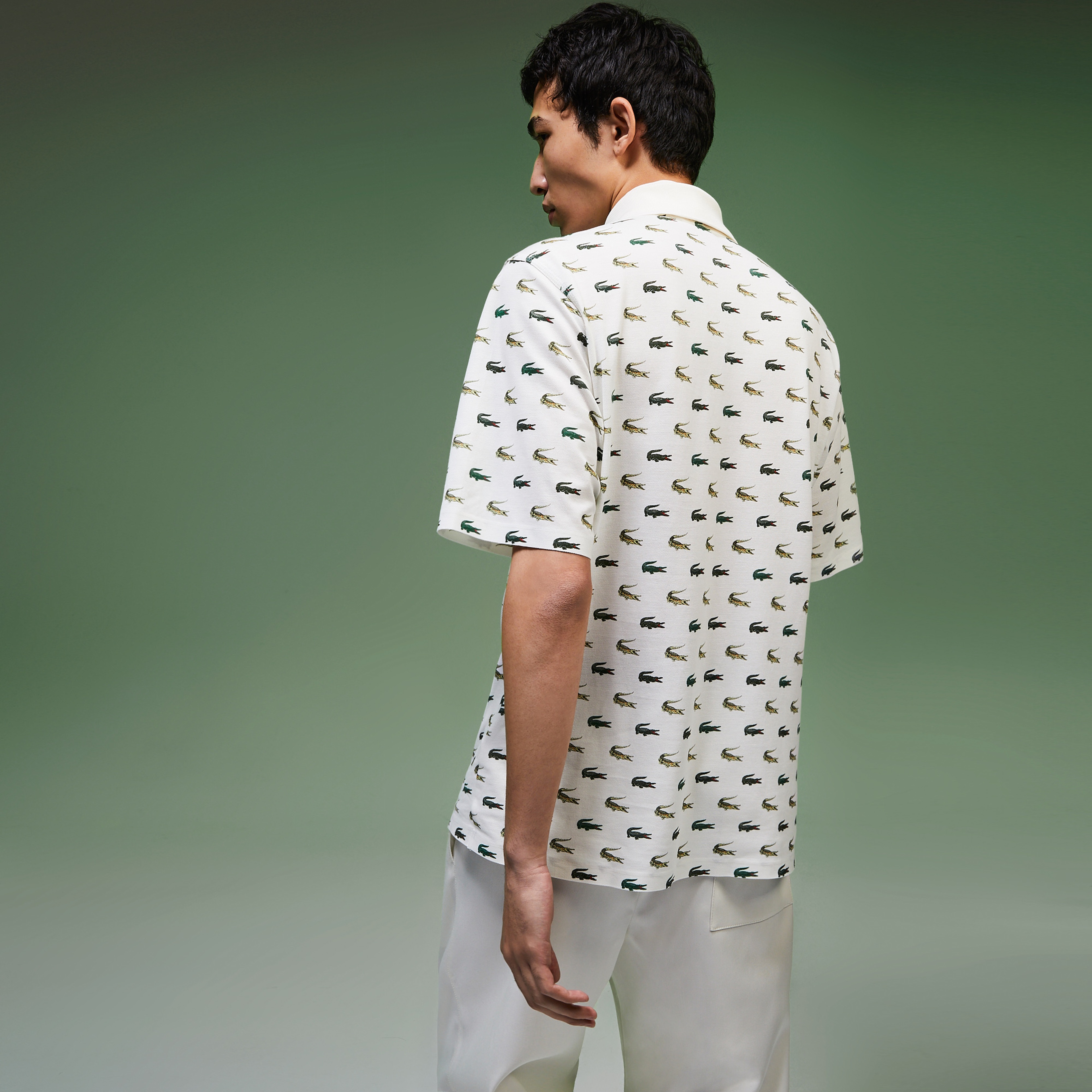 Lacoste Fashion Show Erkek Baskılı Beyaz Polo