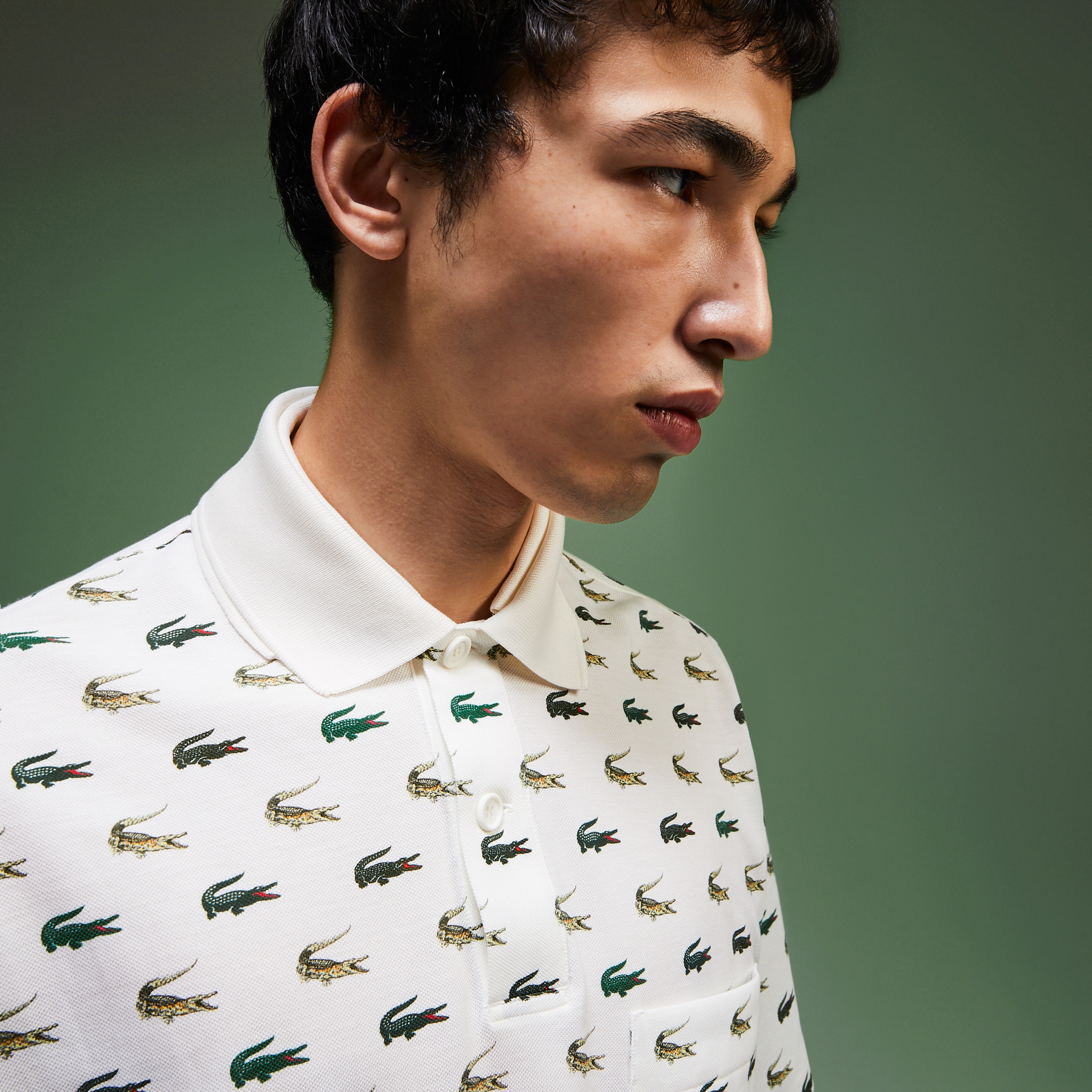 Lacoste Fashion Show Erkek Baskılı Beyaz Polo