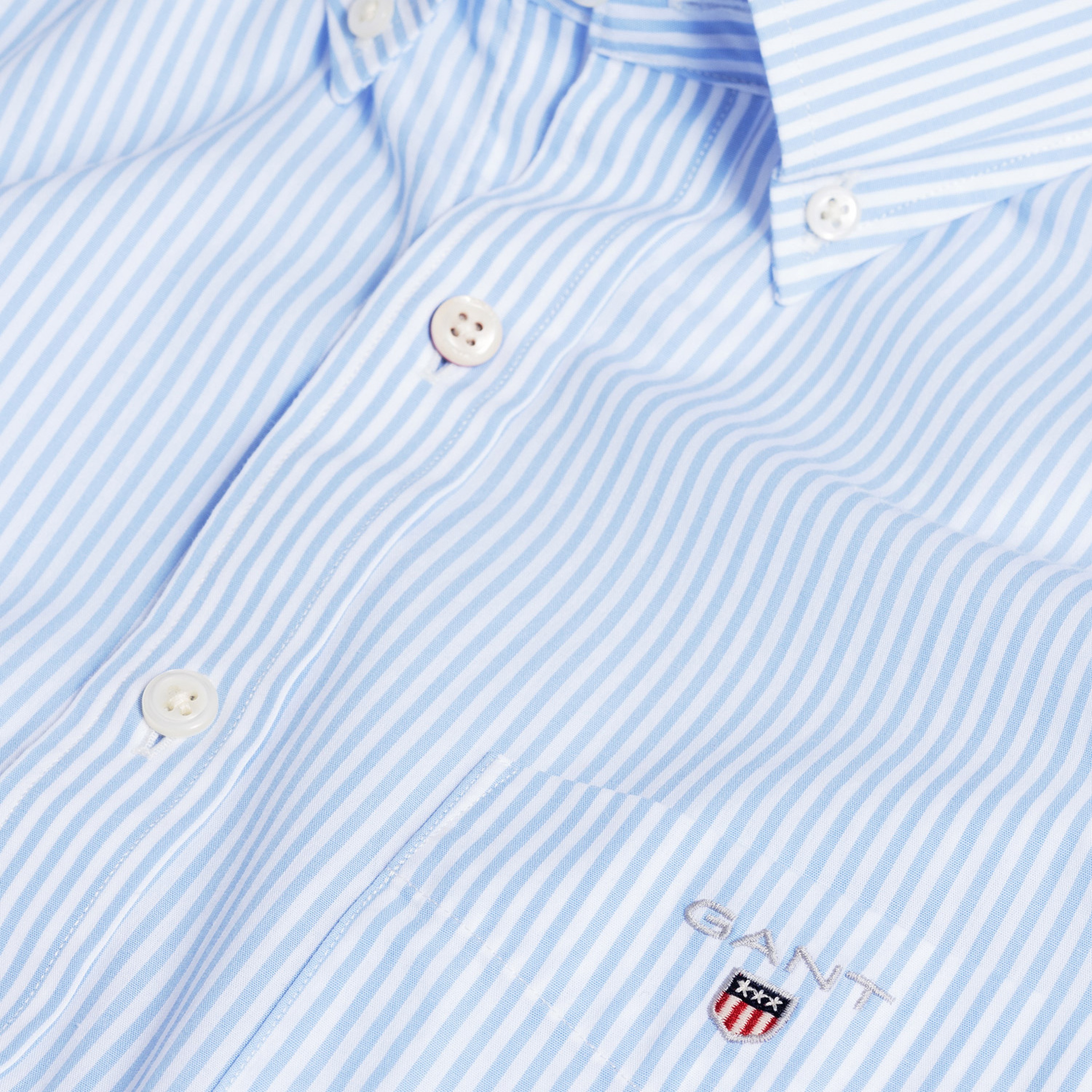 GANT Erkek Mavi Çizgili Regular Fit Broadcloth Banker Gömlek