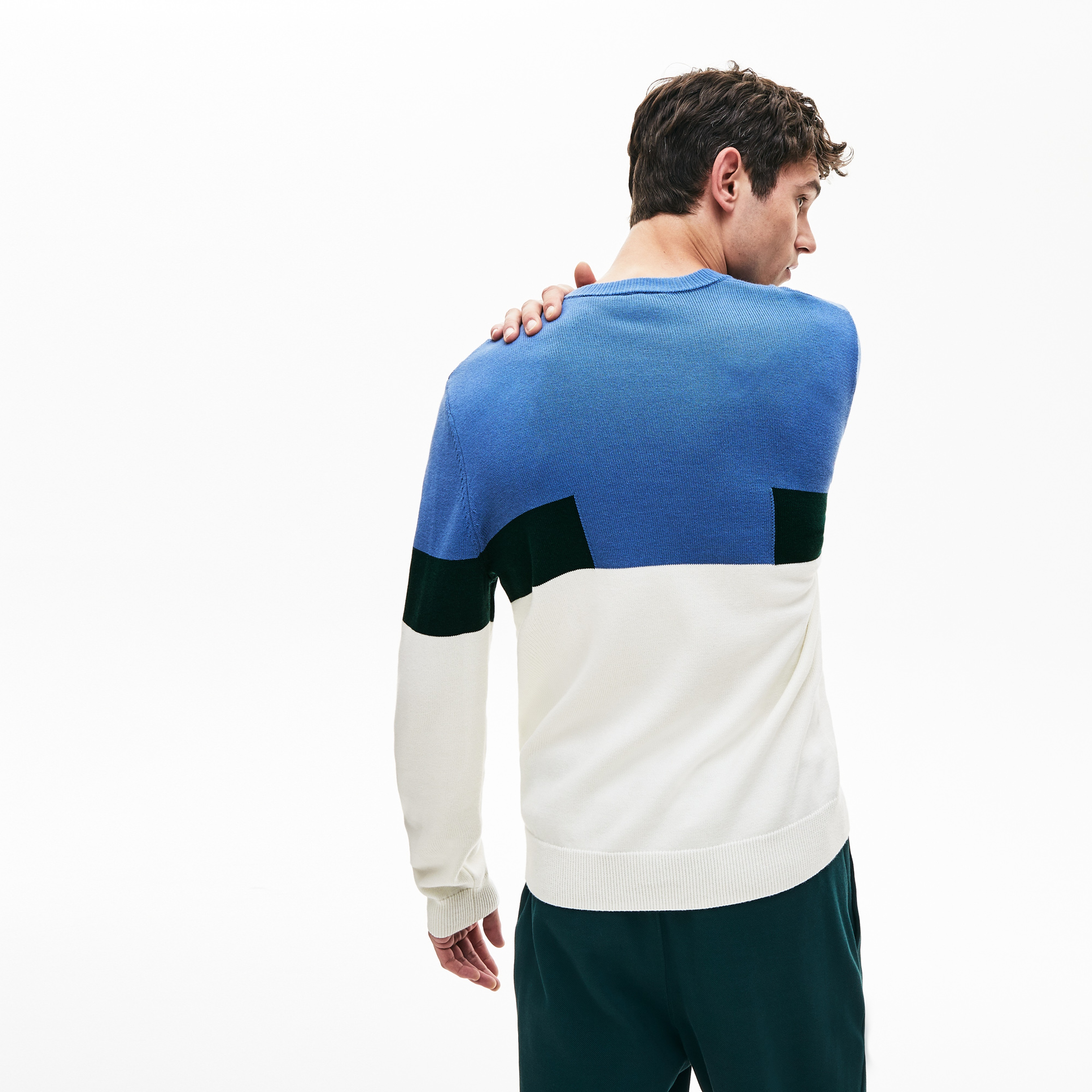 Lacoste Erkek Blok Desenli Bisiklet Yaka Renkli Triko Kazak