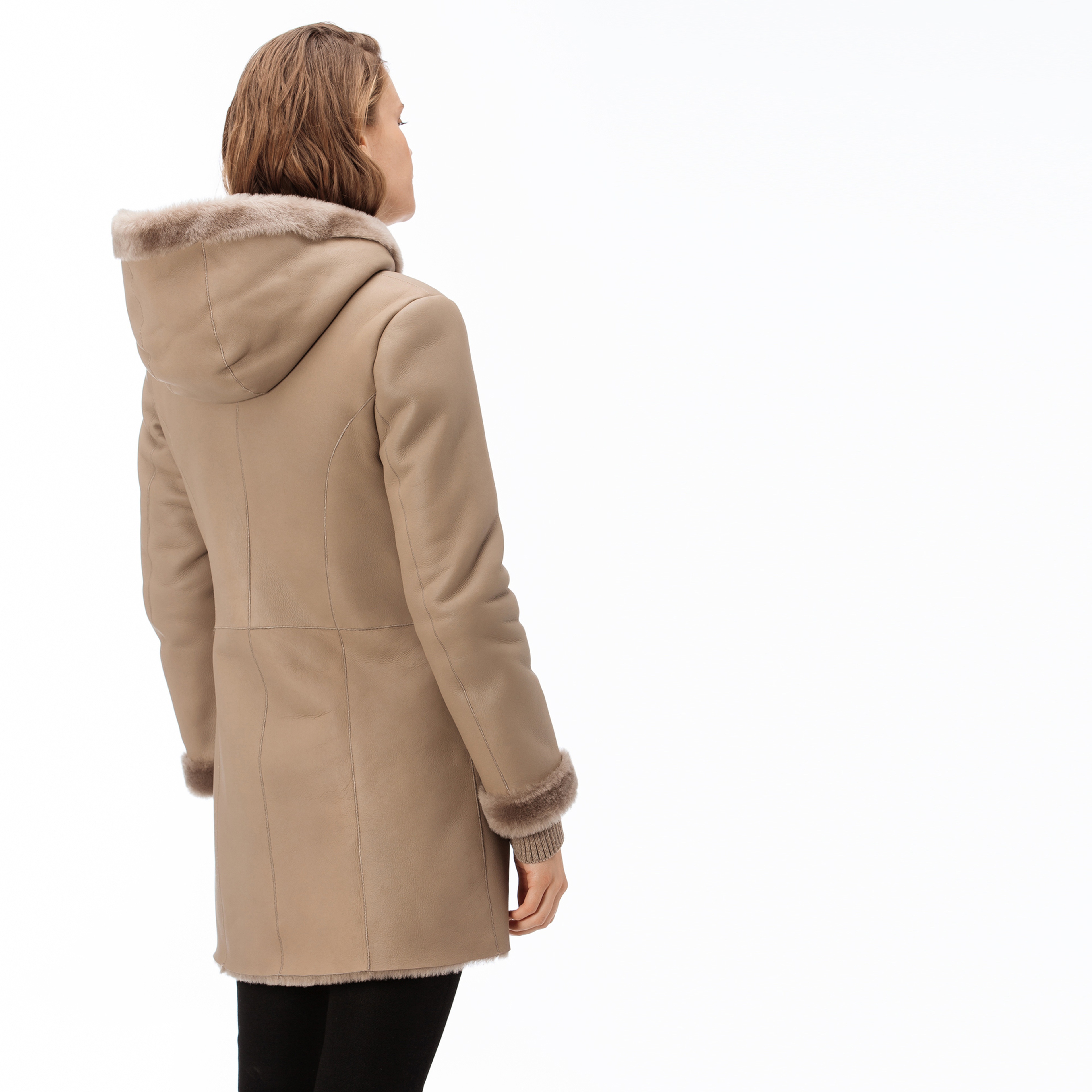 Lacoste Kadın Kürk Detaylı Bej Deri Mont