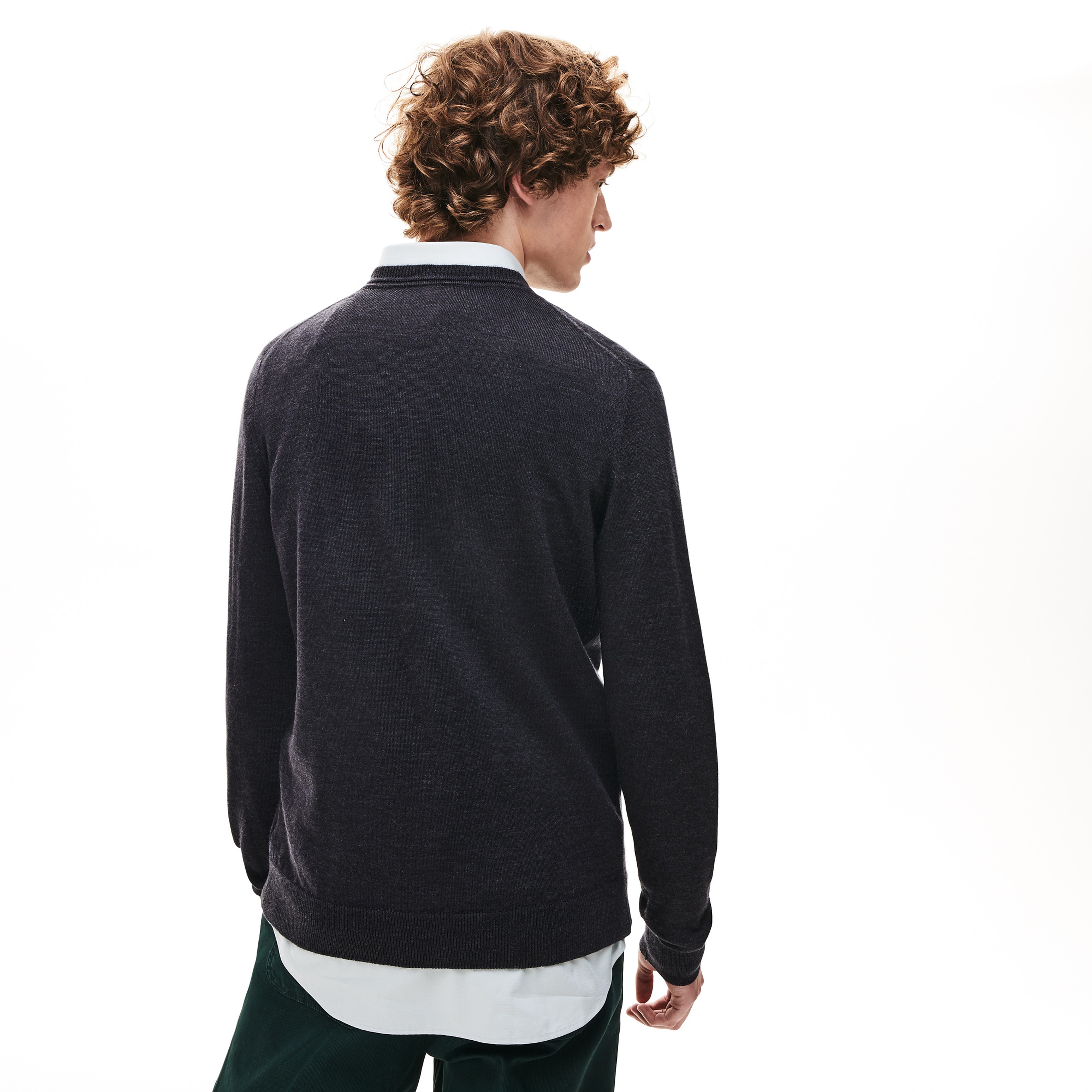 Lacoste Erkek Gri Klasik Fit Bisiklet Yaka Yün Triko Kazak