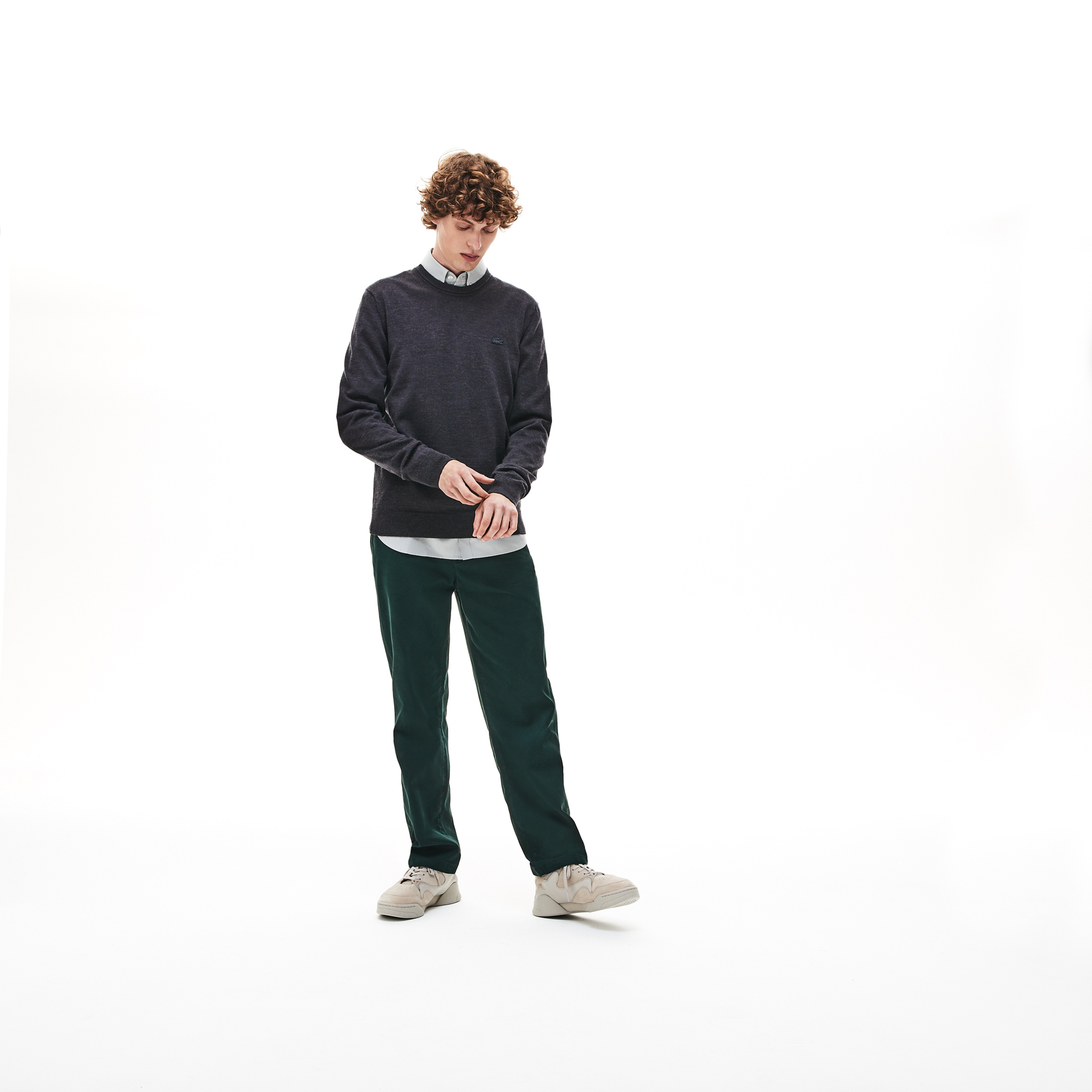 Lacoste Erkek Gri Klasik Fit Bisiklet Yaka Yün Triko Kazak