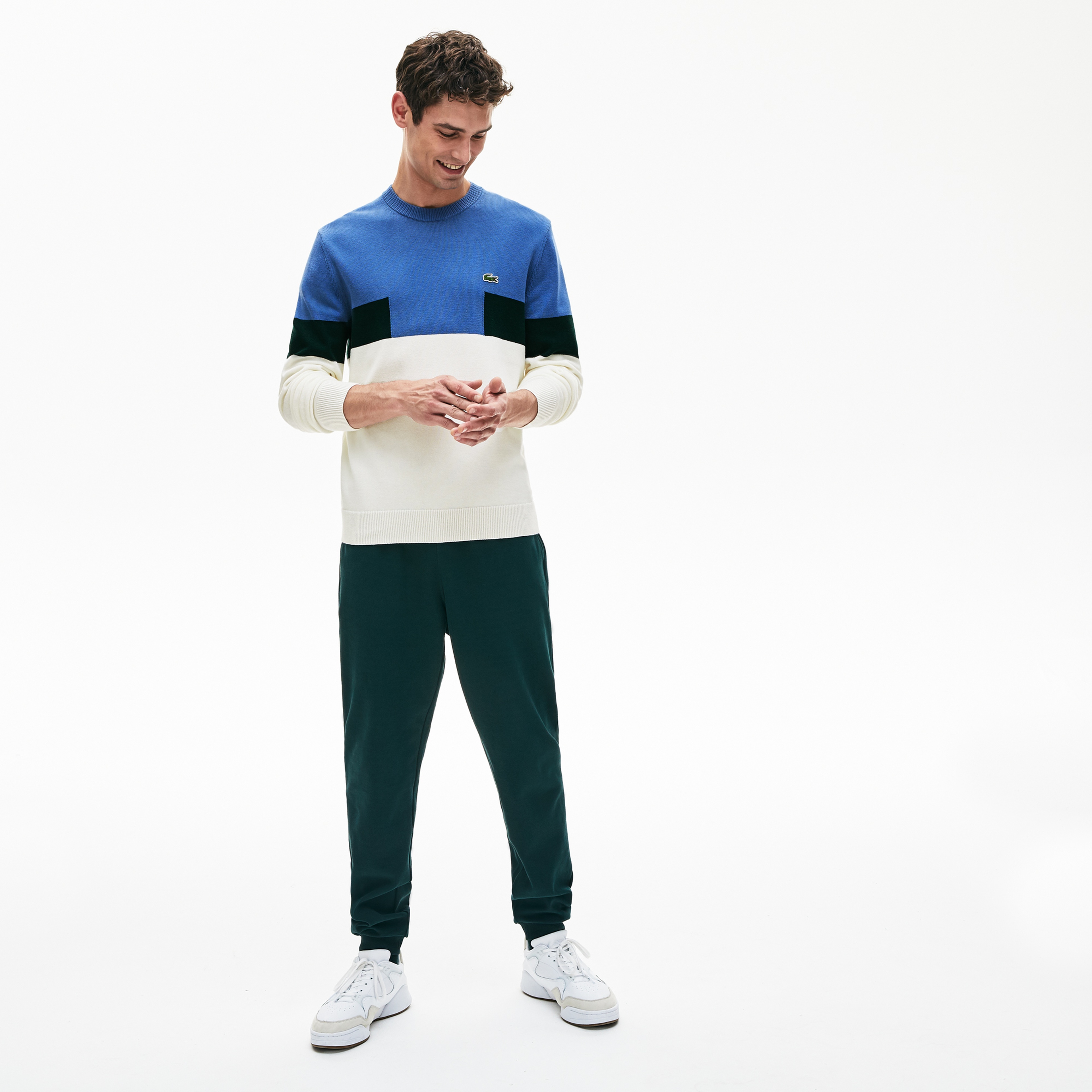 Lacoste Erkek Blok Desenli Bisiklet Yaka Renkli Triko Kazak