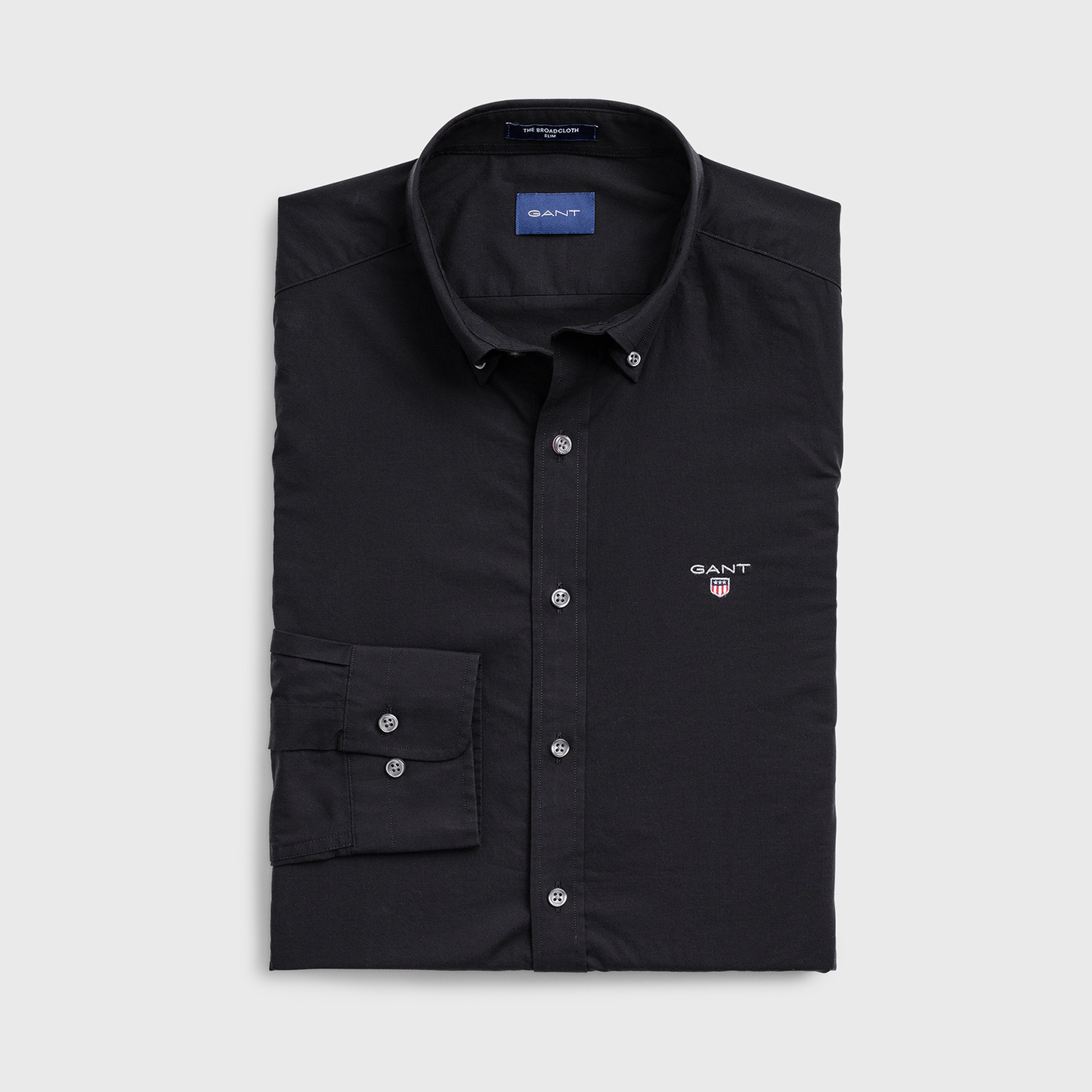 GANT Erkek Siyah Slim Fit Düğmeli Yaka Broadcloth Gömlek