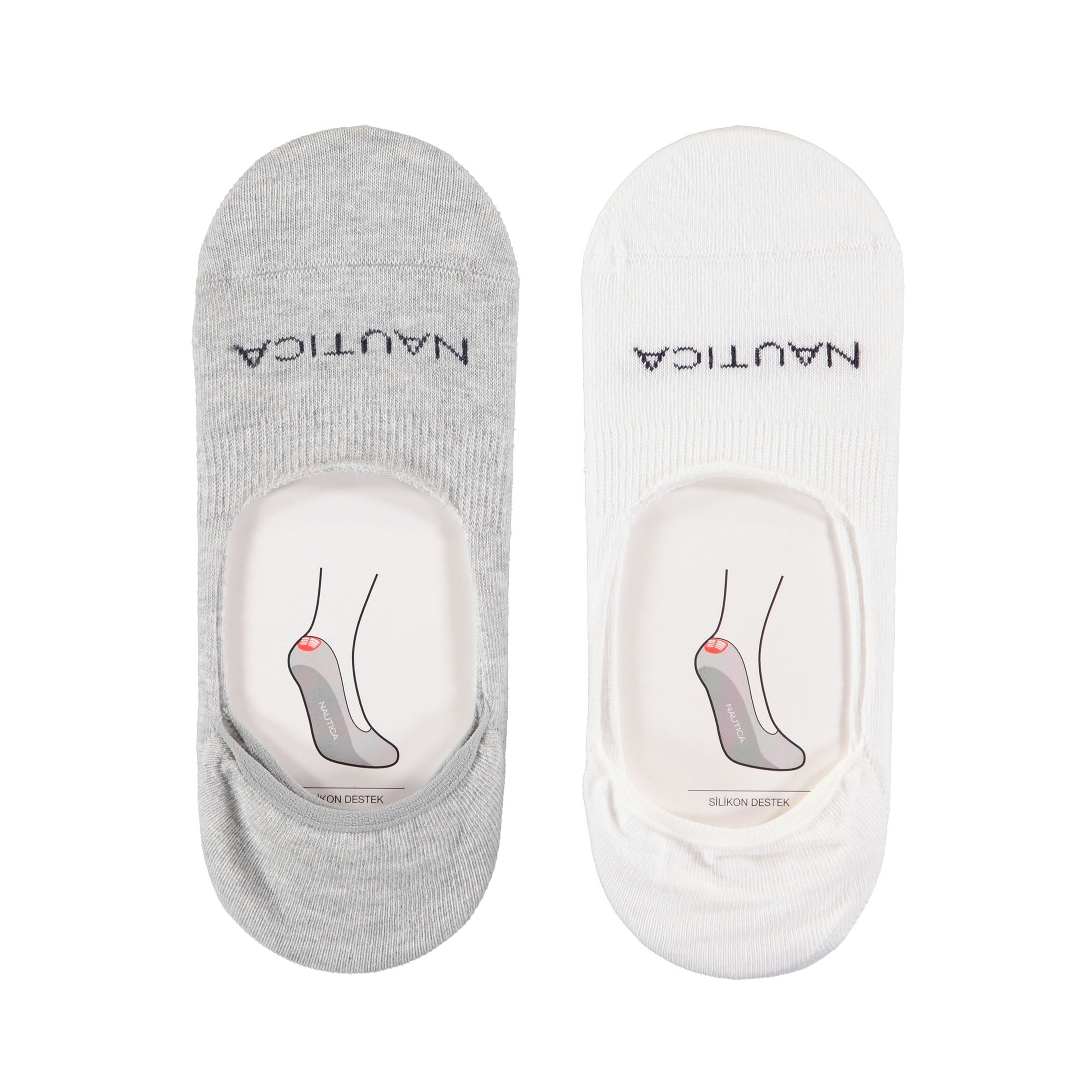 Nautica Unisex Gri Beyaz 2li Babet Çorap