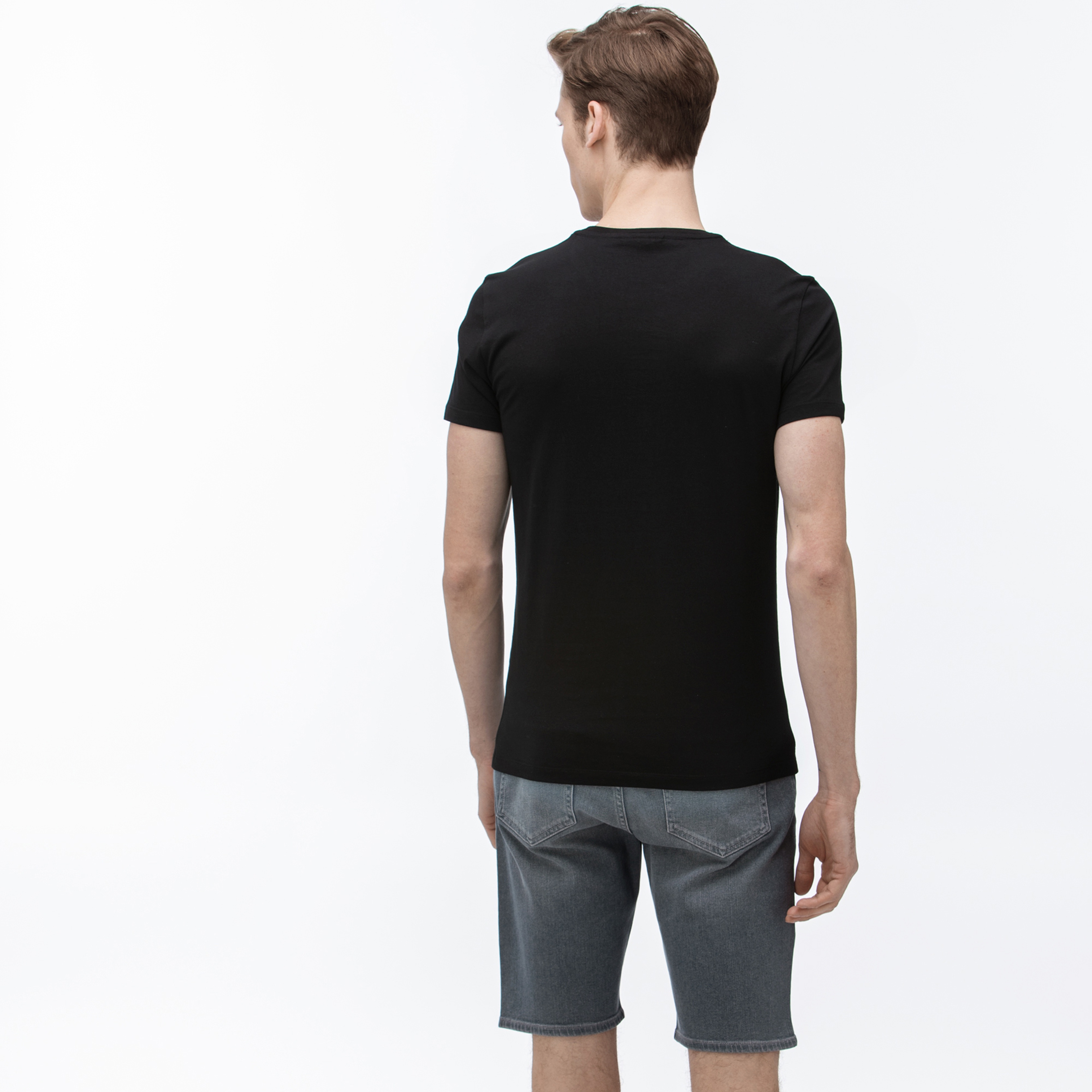 Lacoste Erkek Bisiklet Yaka Baskılı Siyah T-Shirt