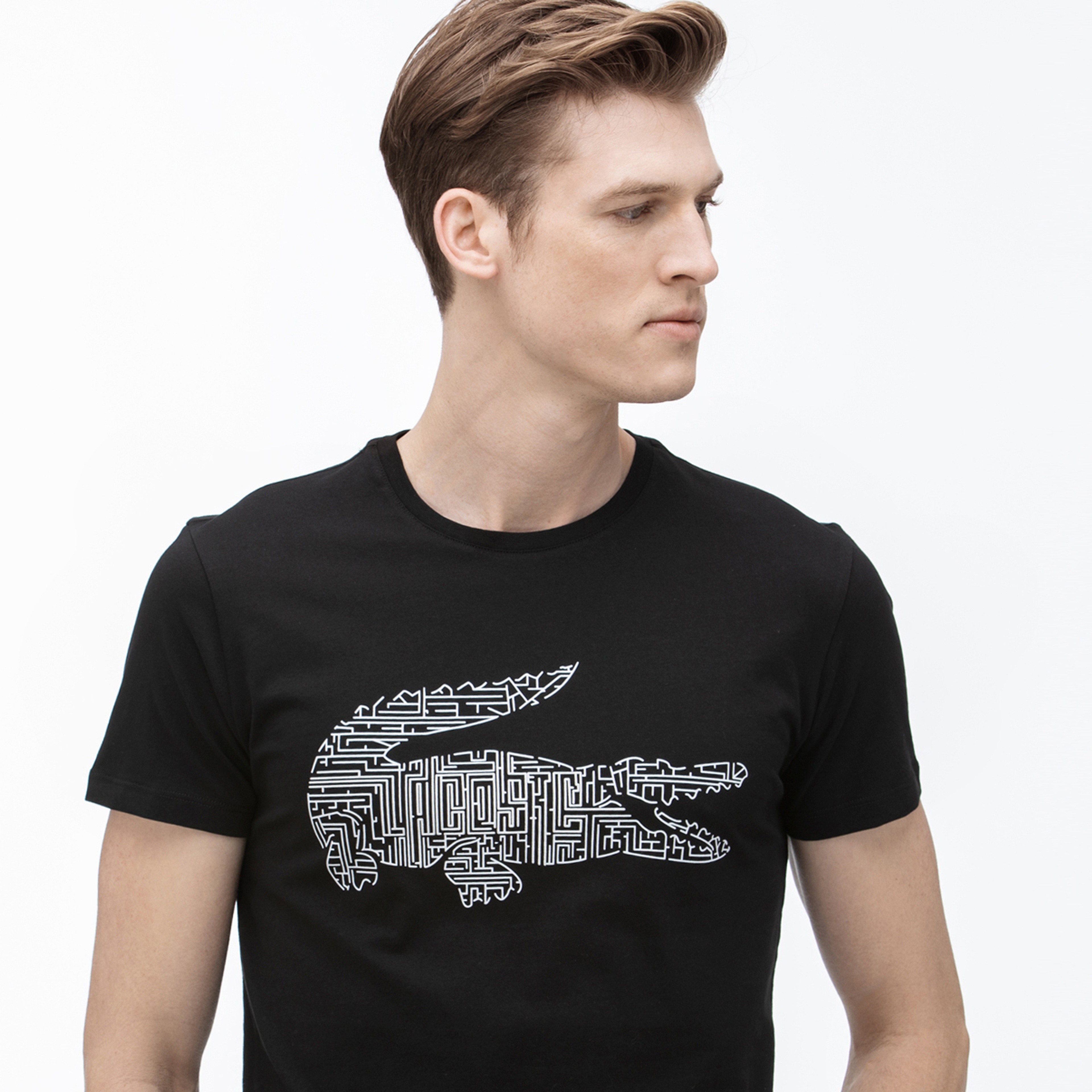 Lacoste Erkek Bisiklet Yaka Baskılı Siyah T-Shirt