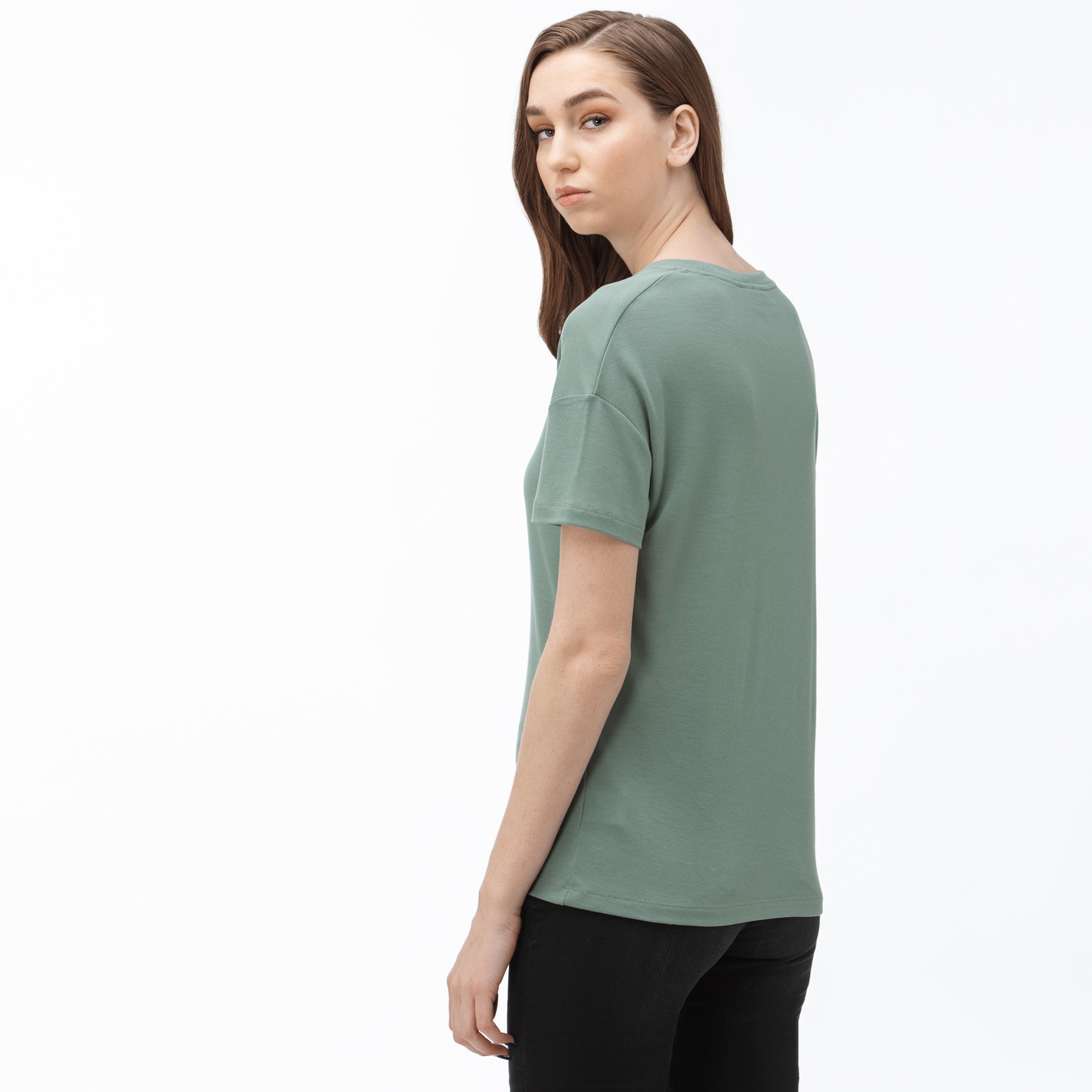 Lacoste Kadın Kayık Yaka Haki T-Shirt