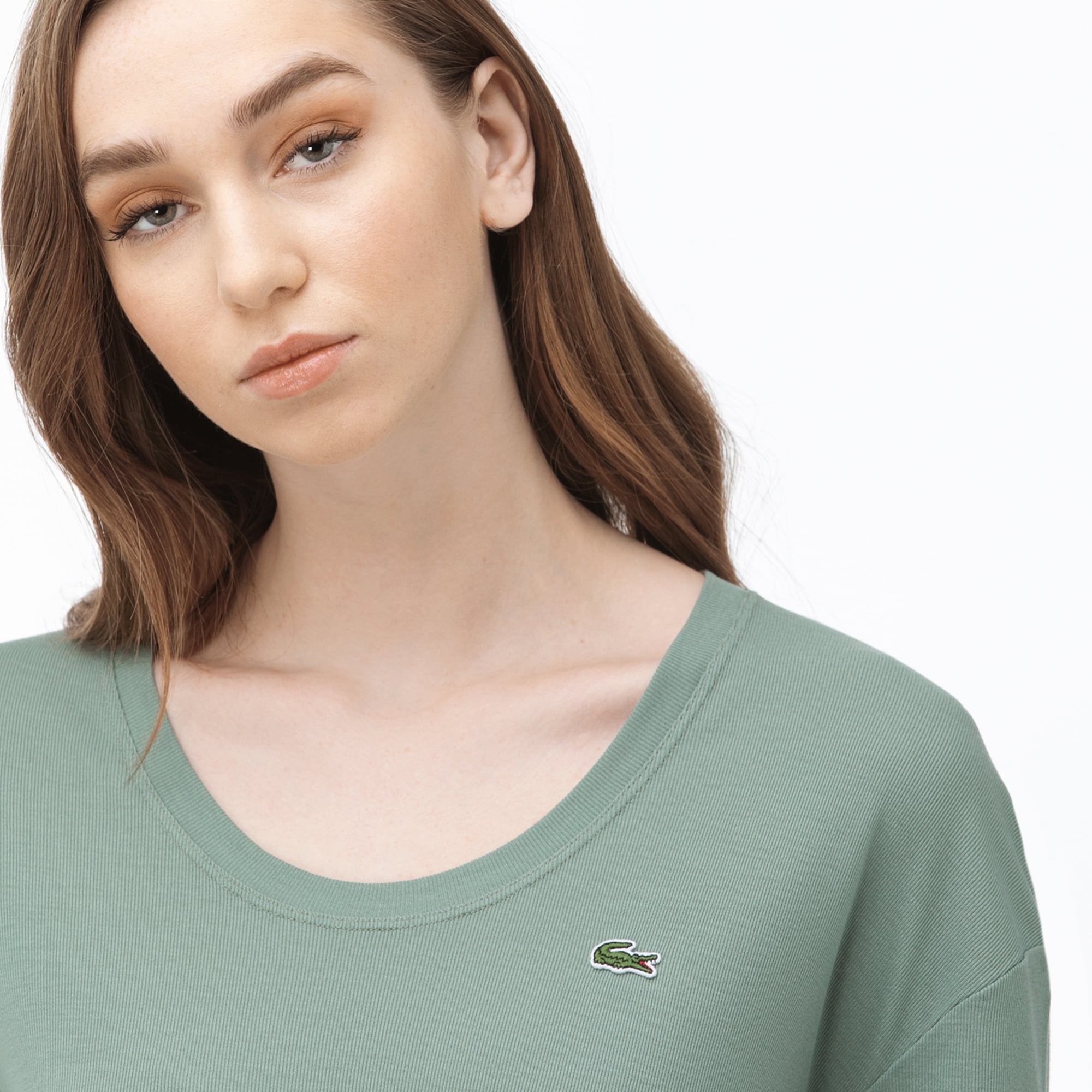Lacoste Kadın Kayık Yaka Haki T-Shirt
