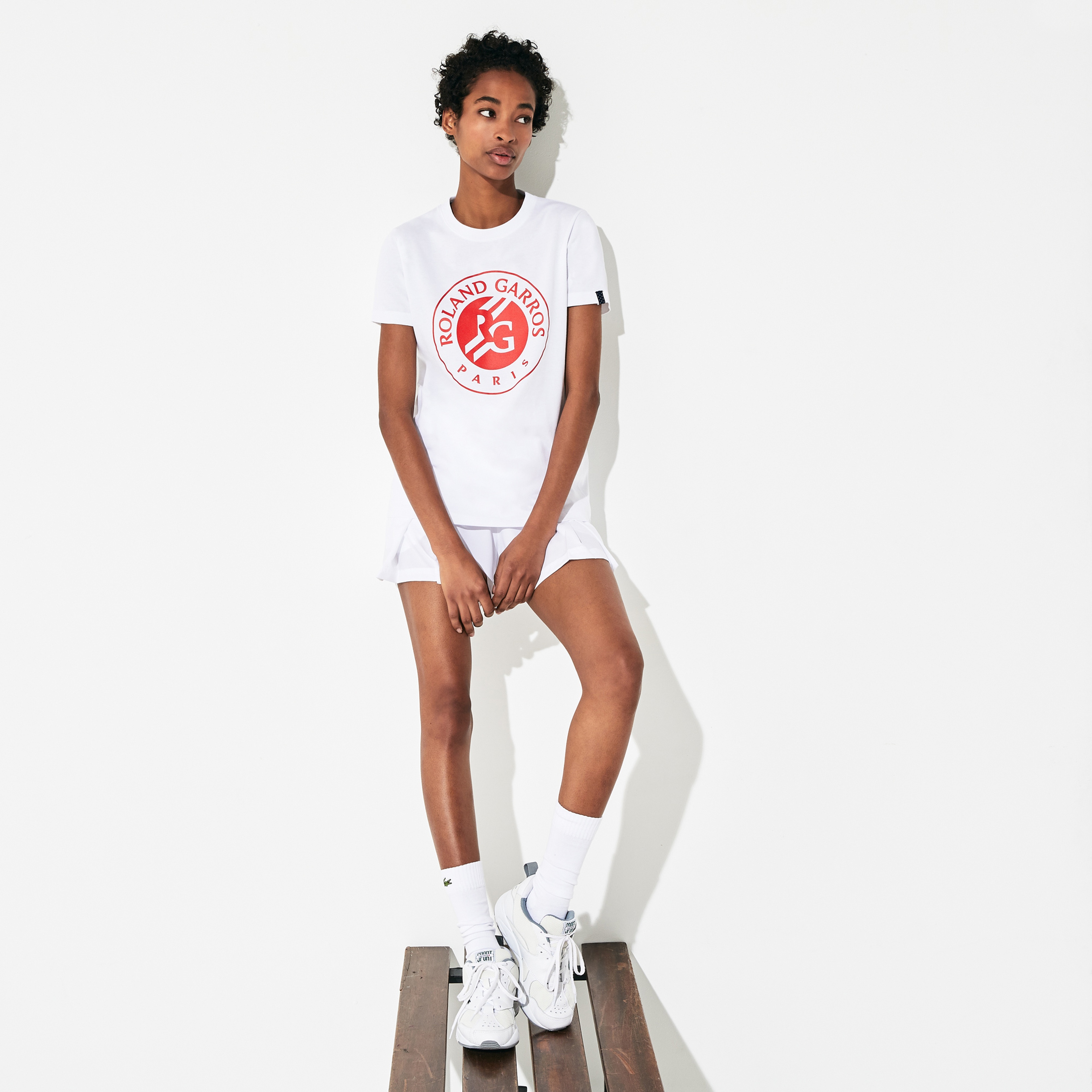 Lacoste Sport Kadın Bisiklet Yaka Baskılı Beyaz T-Shirt