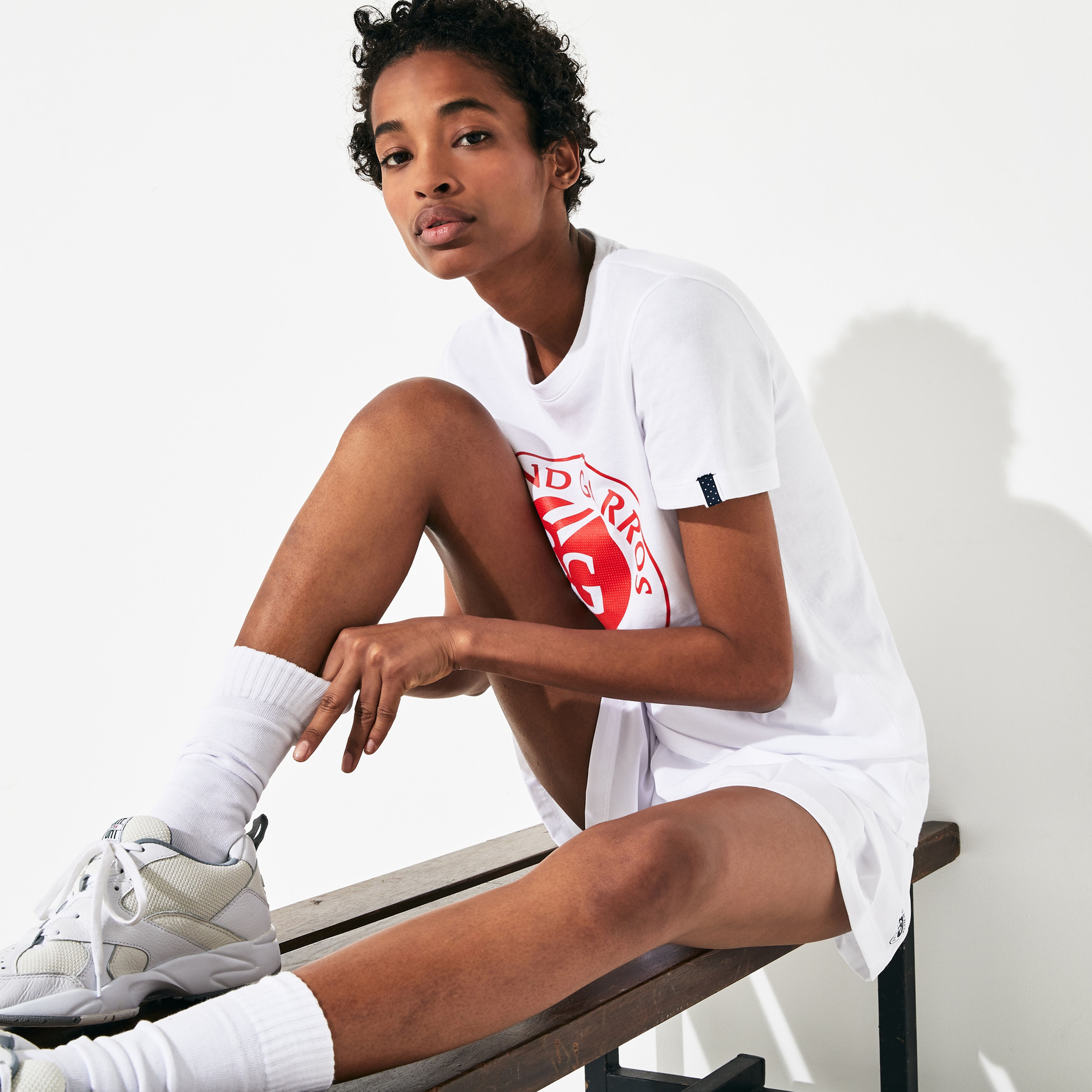 Lacoste Sport Kadın Bisiklet Yaka Baskılı Beyaz T-Shirt