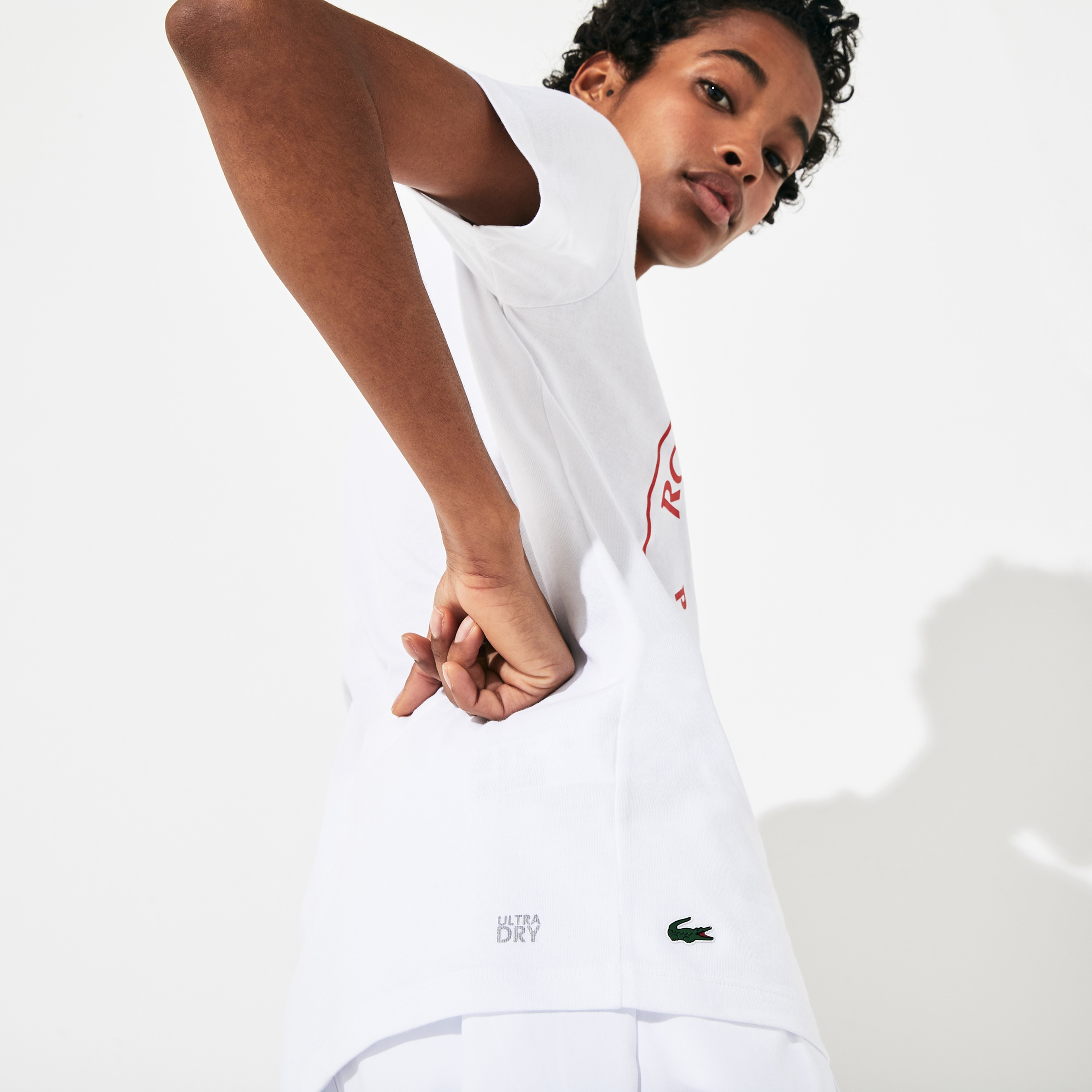 Lacoste Sport Kadın Bisiklet Yaka Baskılı Beyaz T-Shirt