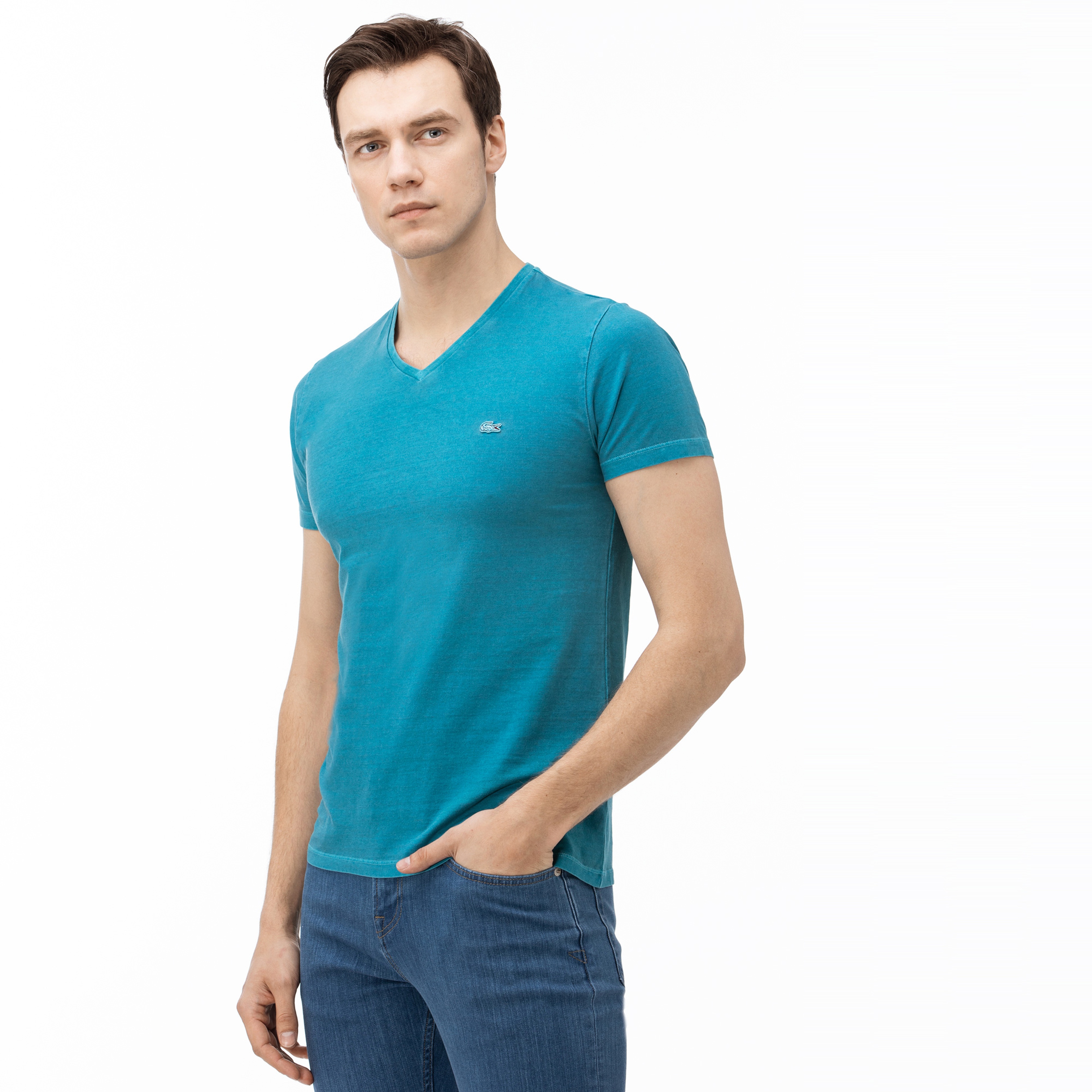 Lacoste Erkek V Yaka Mavi T-Shirt
