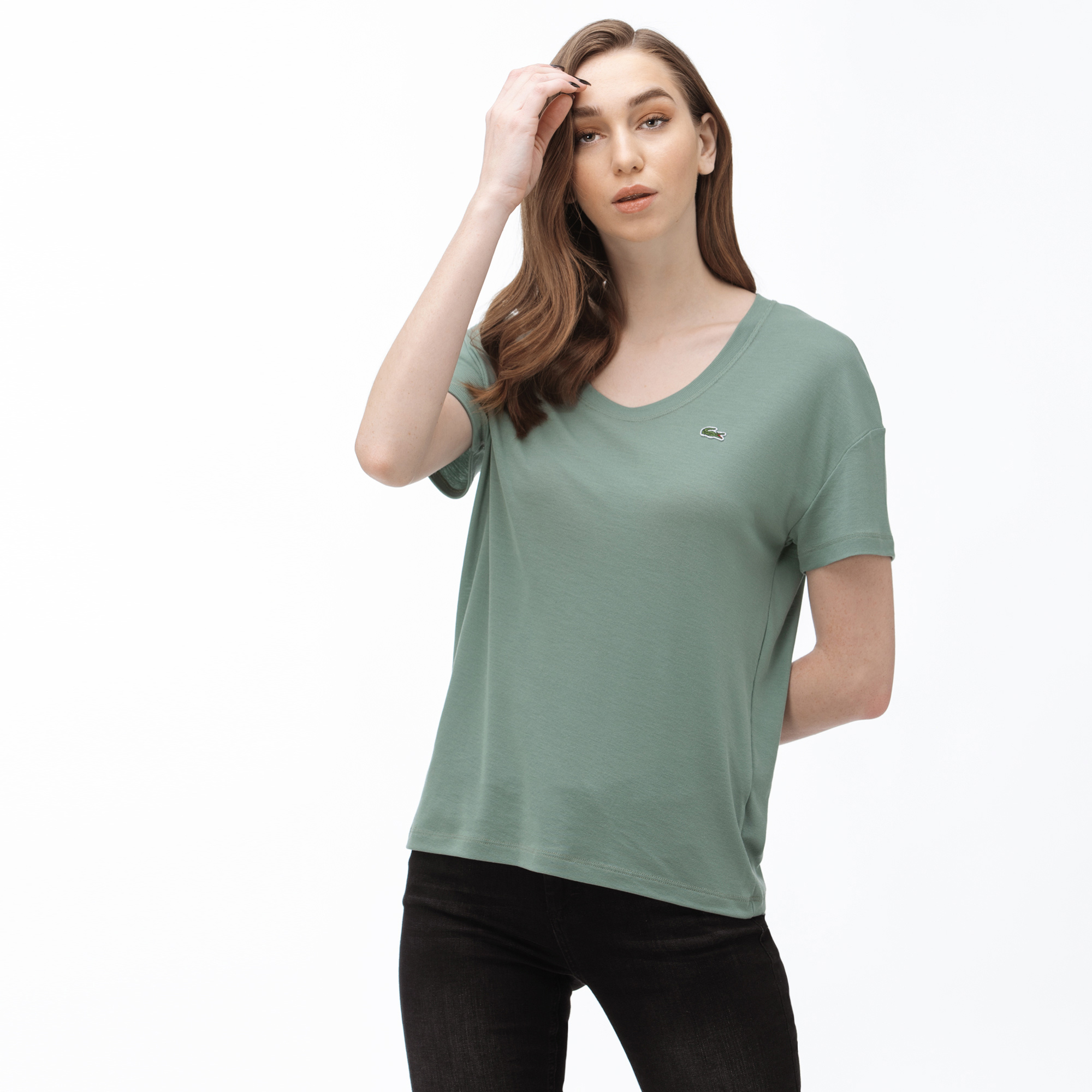 Lacoste Kadın Kayık Yaka Haki T-Shirt