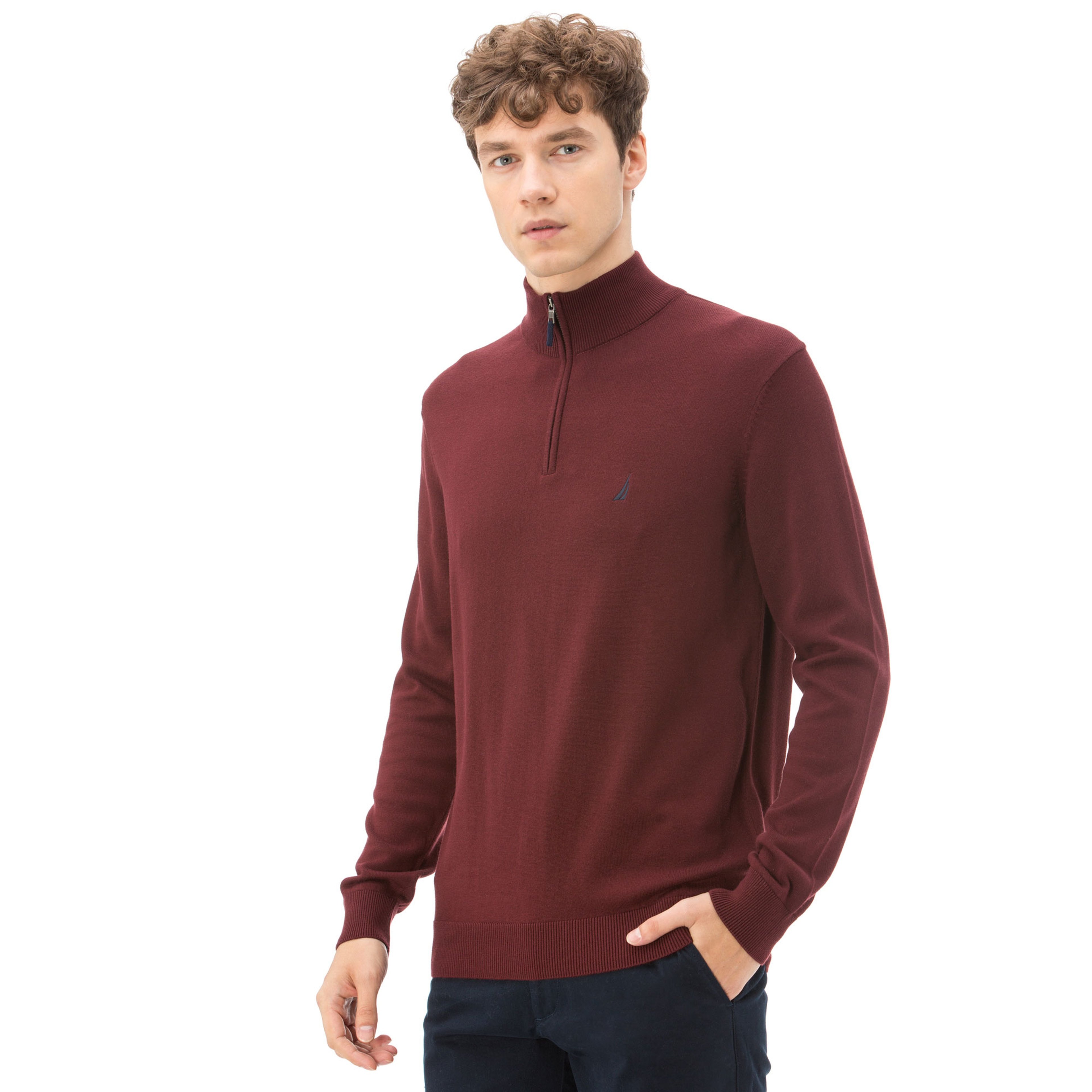 Nautica Erkek Bordo Standart Fit Triko