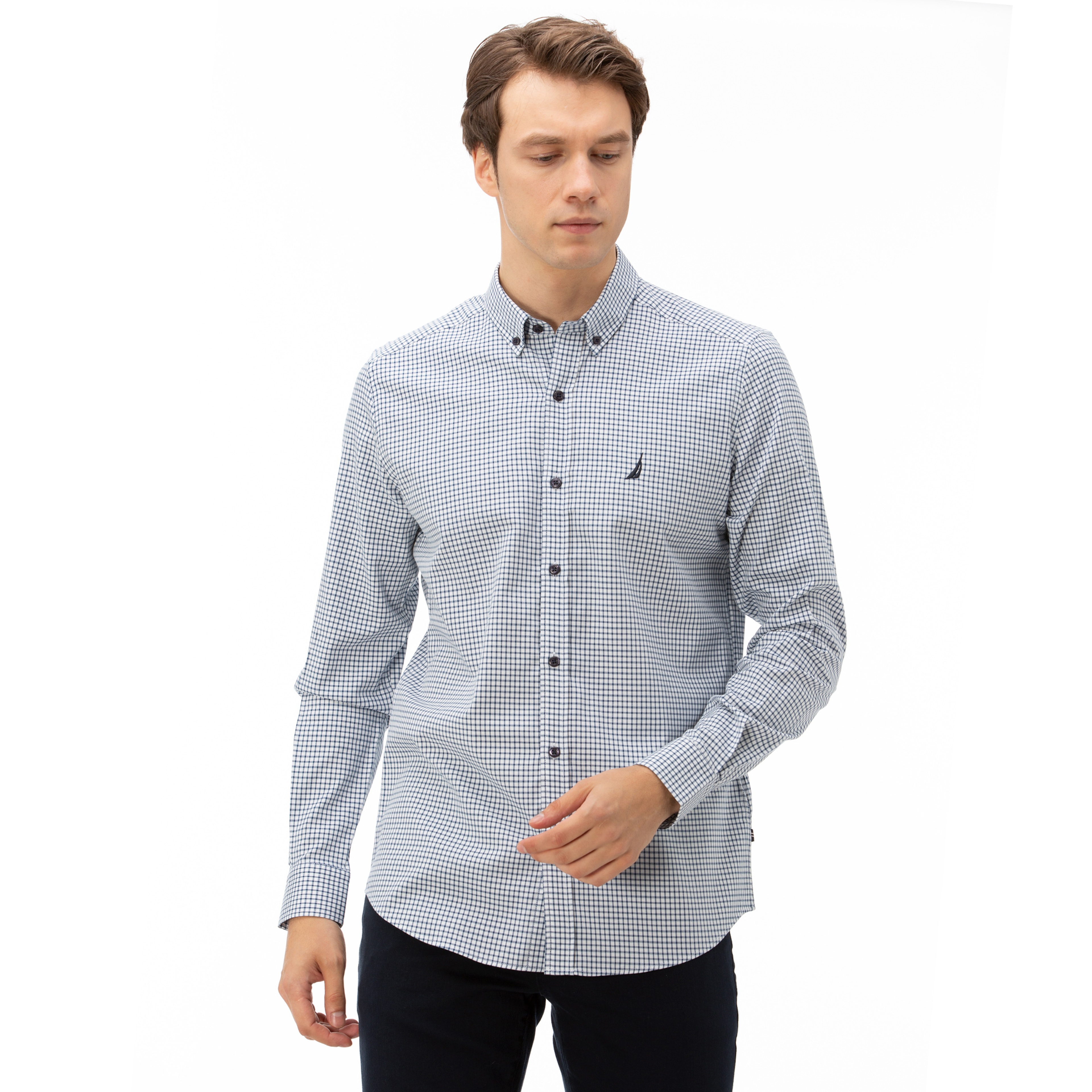 NAUTICA Erkek Beyaz Slim Fit Kareli Gömlek