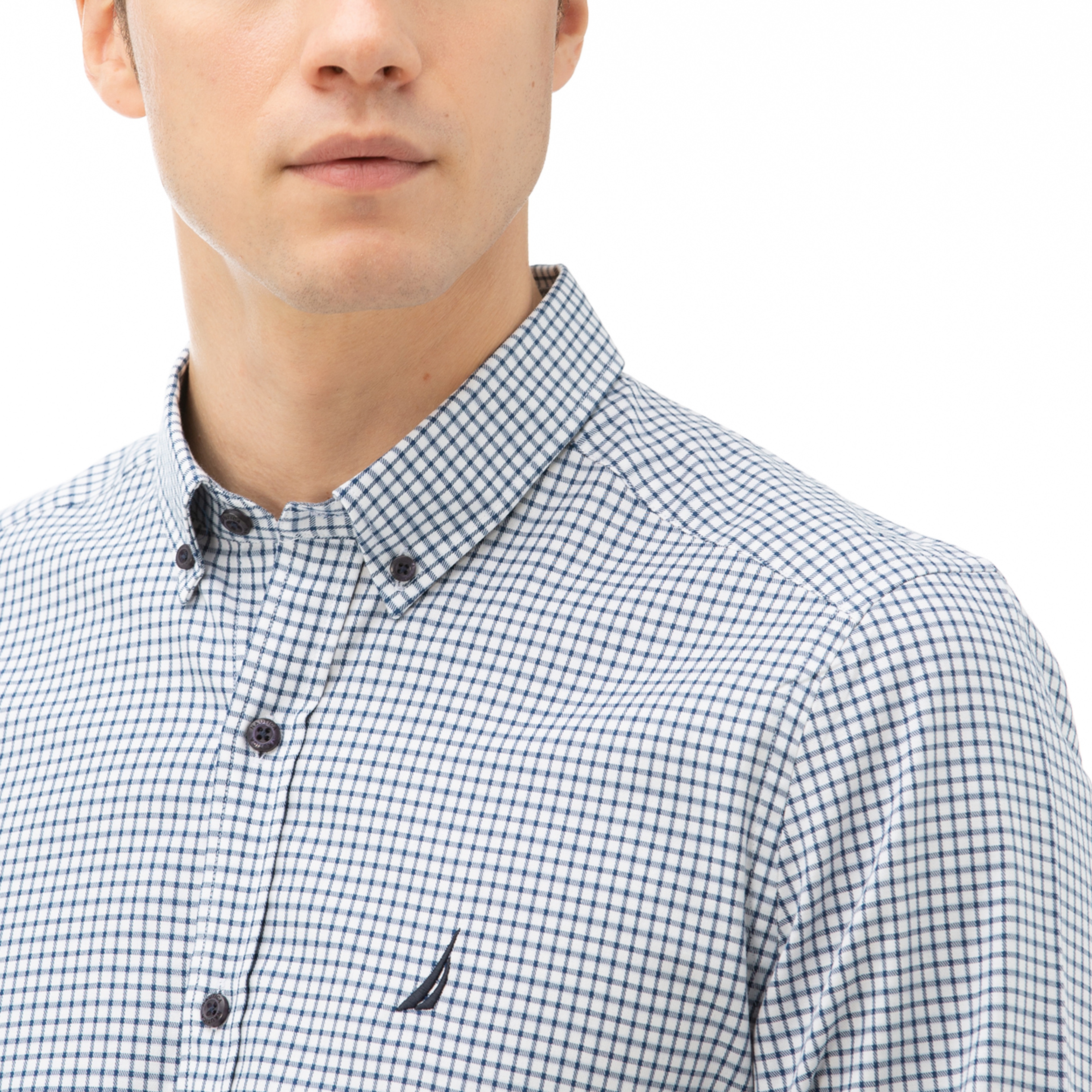 NAUTICA Erkek Beyaz Slim Fit Kareli Gömlek