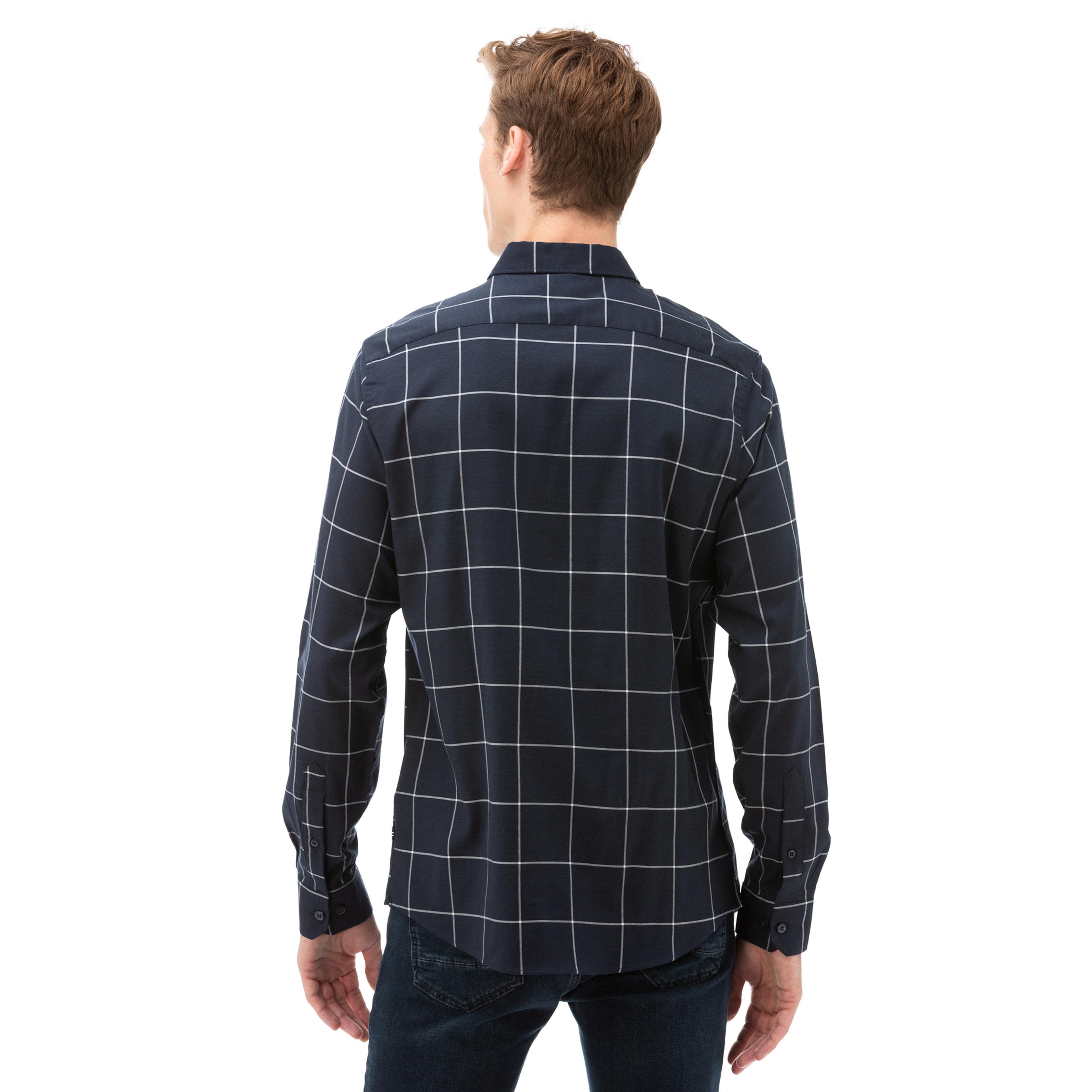 NAUTICA ERKEK LACİVERT SLIM FIT KARELİ GÖMLEK