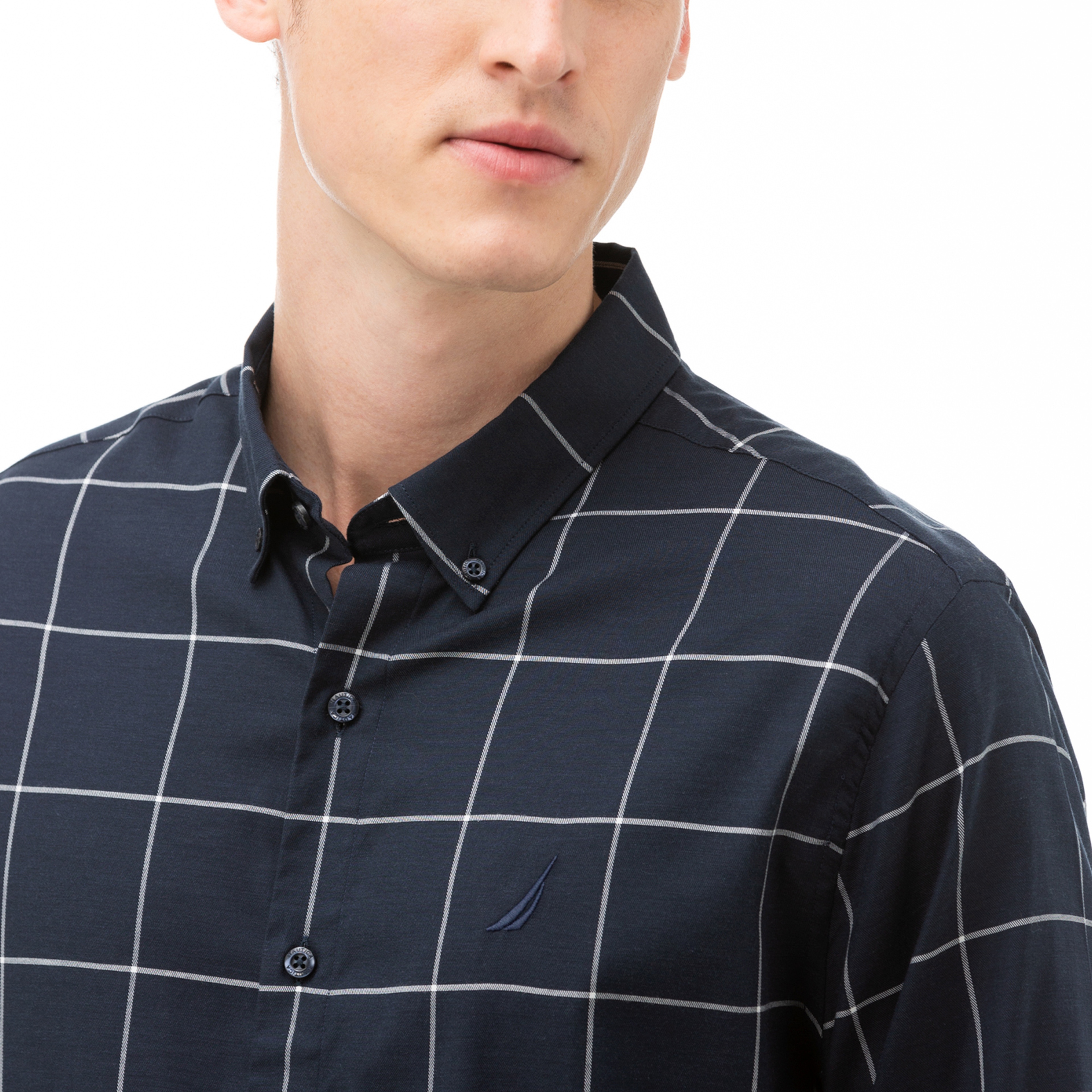 NAUTICA ERKEK LACİVERT SLIM FIT KARELİ GÖMLEK