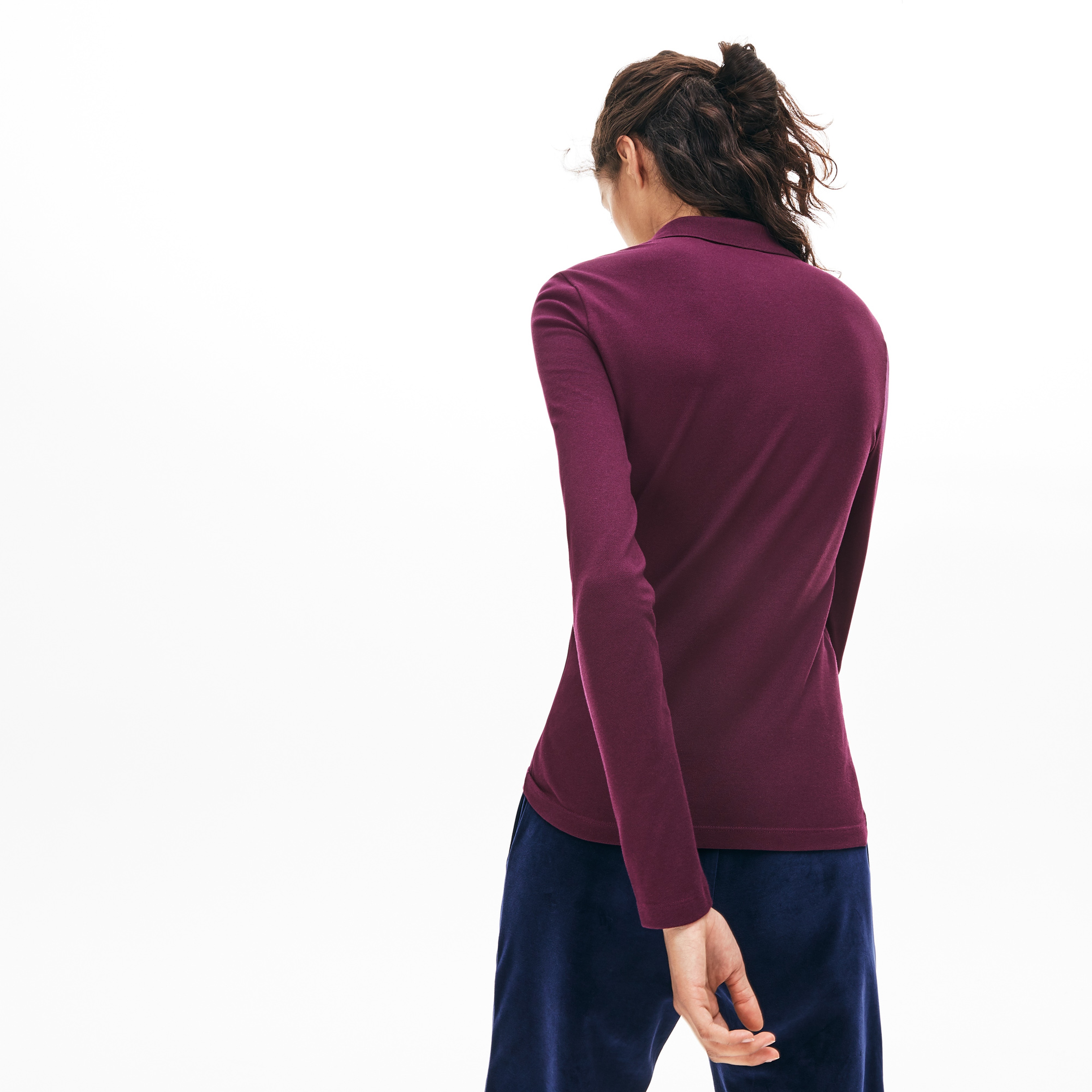 Lacoste Kadın Slim Fit Uzun Kollu Bordo Polo